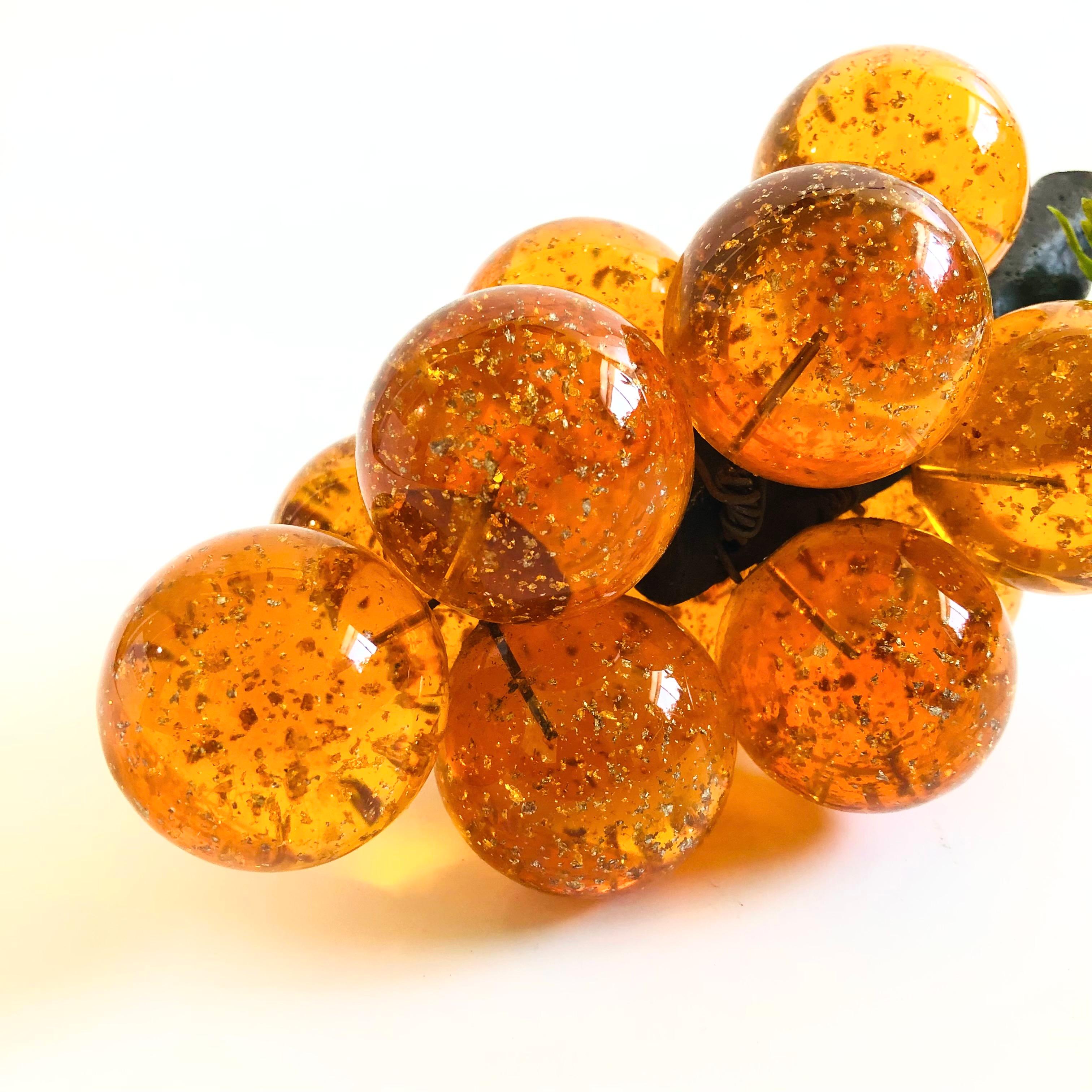 Mid-Century Modern MCM Amber Lucite Grape Cluster