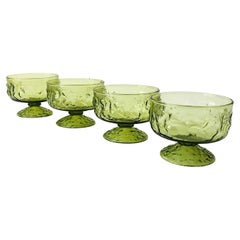 Vintage MCM Anchor Hocking Milano Green Coupe Glasses - Set of 4