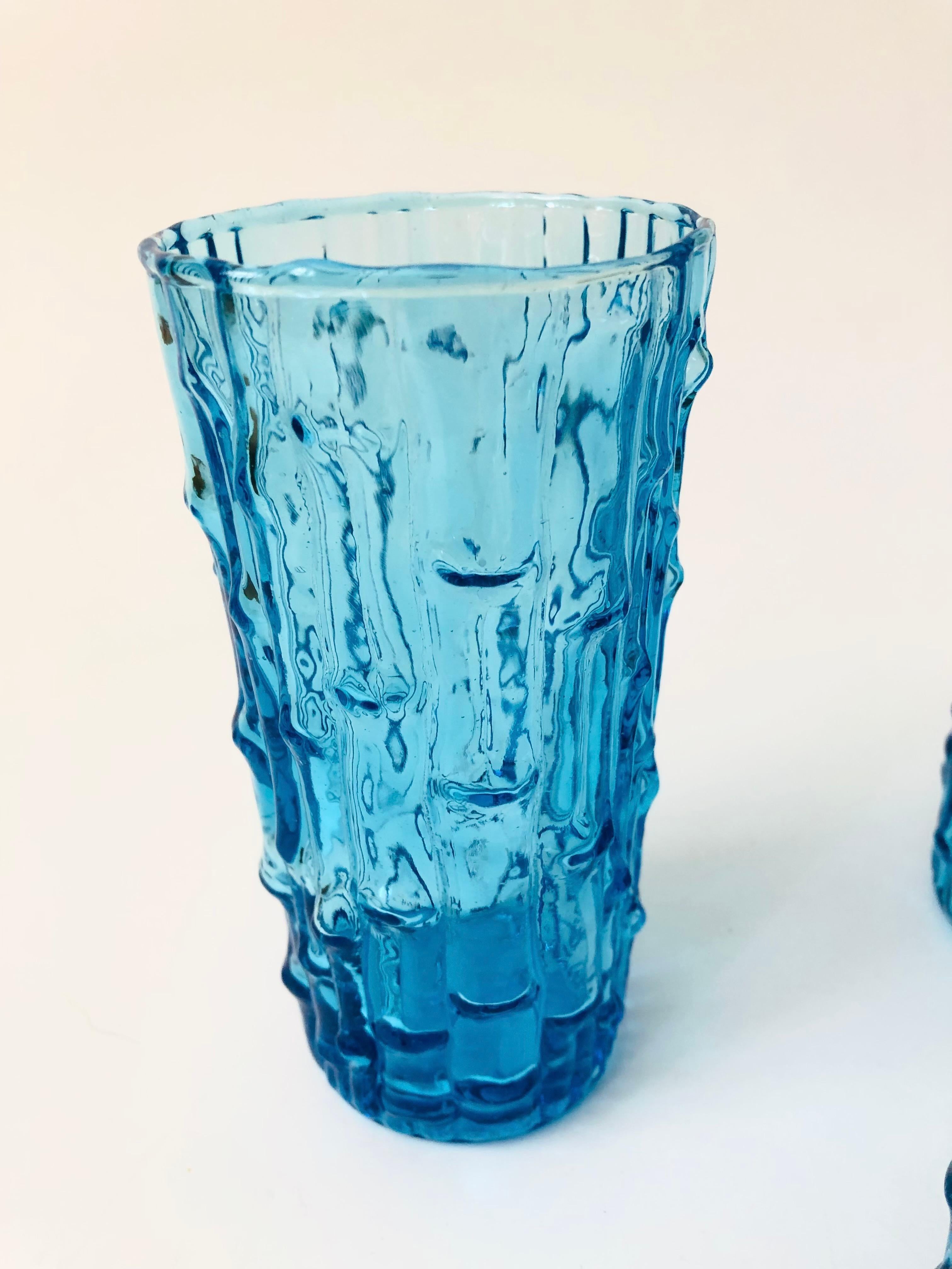 MCM Anchor Hocking Tahiti Blue Textured Highball Tumblers - Set of 6 2