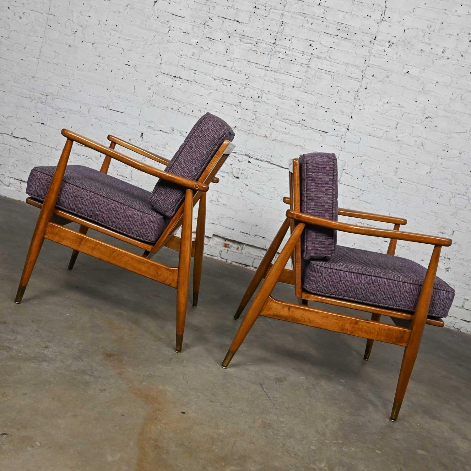 MCM Arm Lounge Chairs Tapered Legs & Brass Sabots Style Folke Ohlsson for DUX For Sale 1