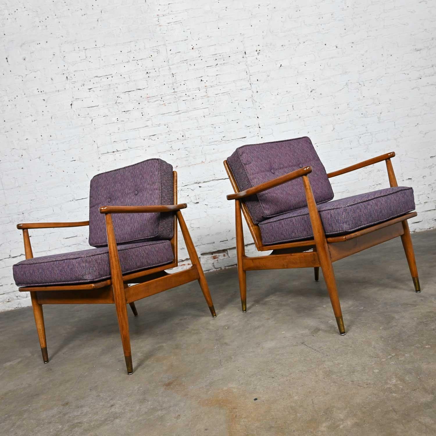 MCM Arm Lounge Chairs Tapered Legs & Brass Sabots Style Folke Ohlsson for DUX For Sale 2