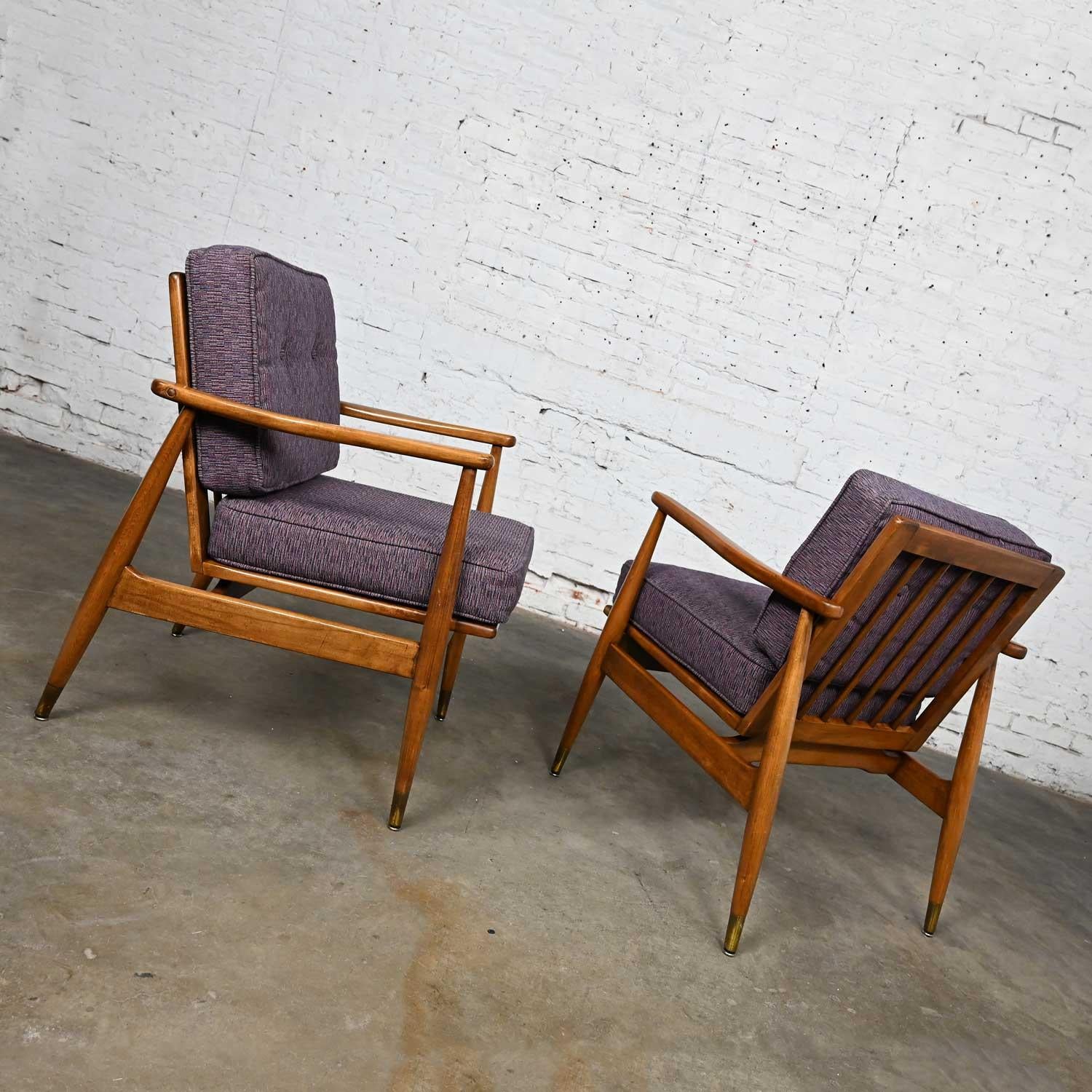 MCM Arm Lounge Chairs Tapered Legs & Brass Sabots Style Folke Ohlsson for DUX For Sale 5