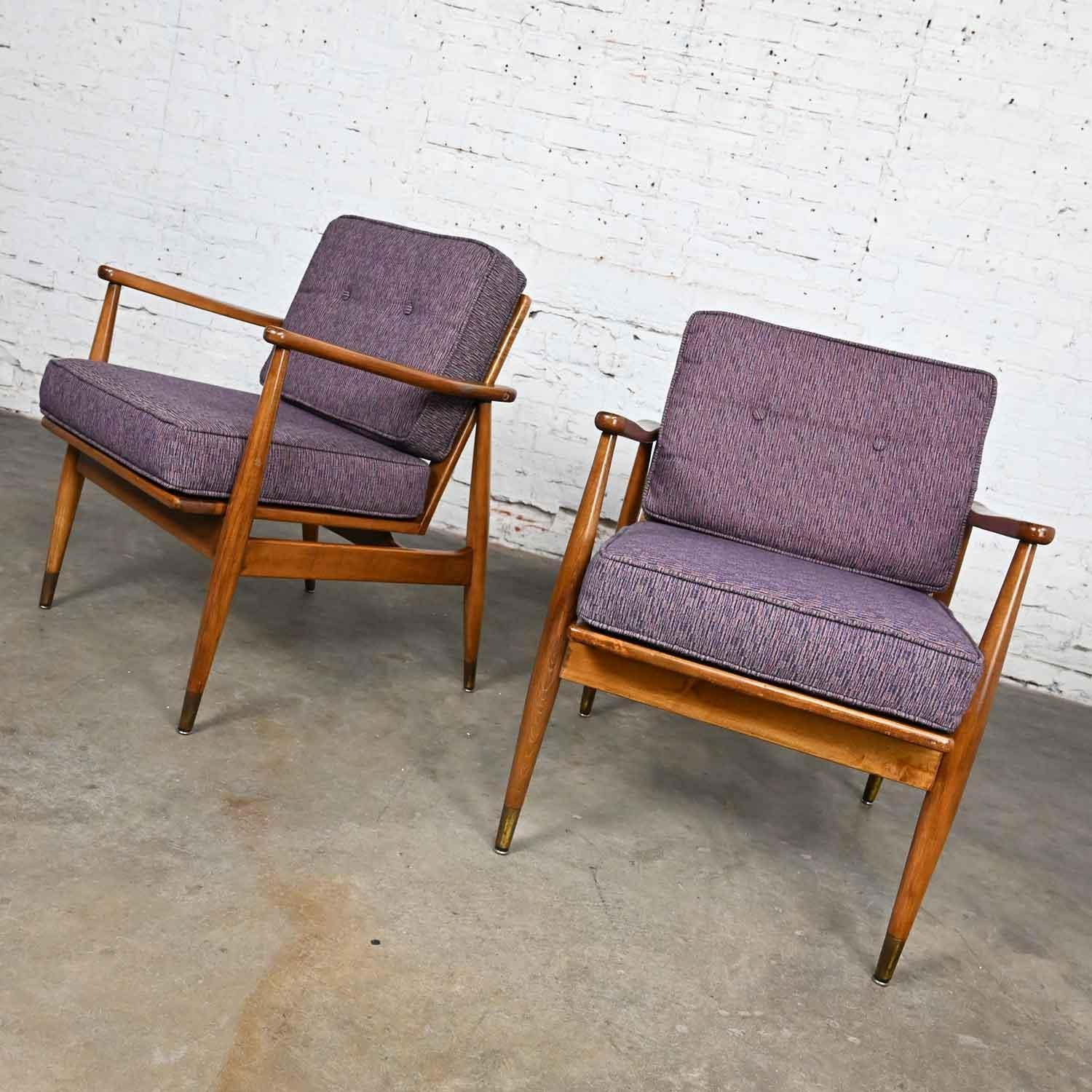 MCM Arm Lounge Chairs Tapered Legs & Brass Sabots Style Folke Ohlsson for DUX For Sale 6