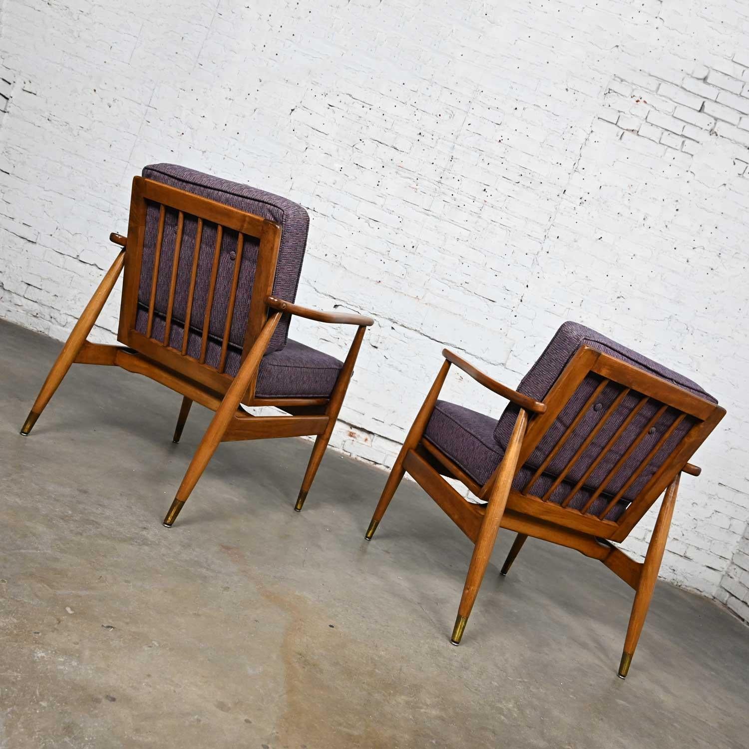 MCM Arm Lounge Chairs Tapered Legs & Brass Sabots Style Folke Ohlsson for DUX For Sale 8
