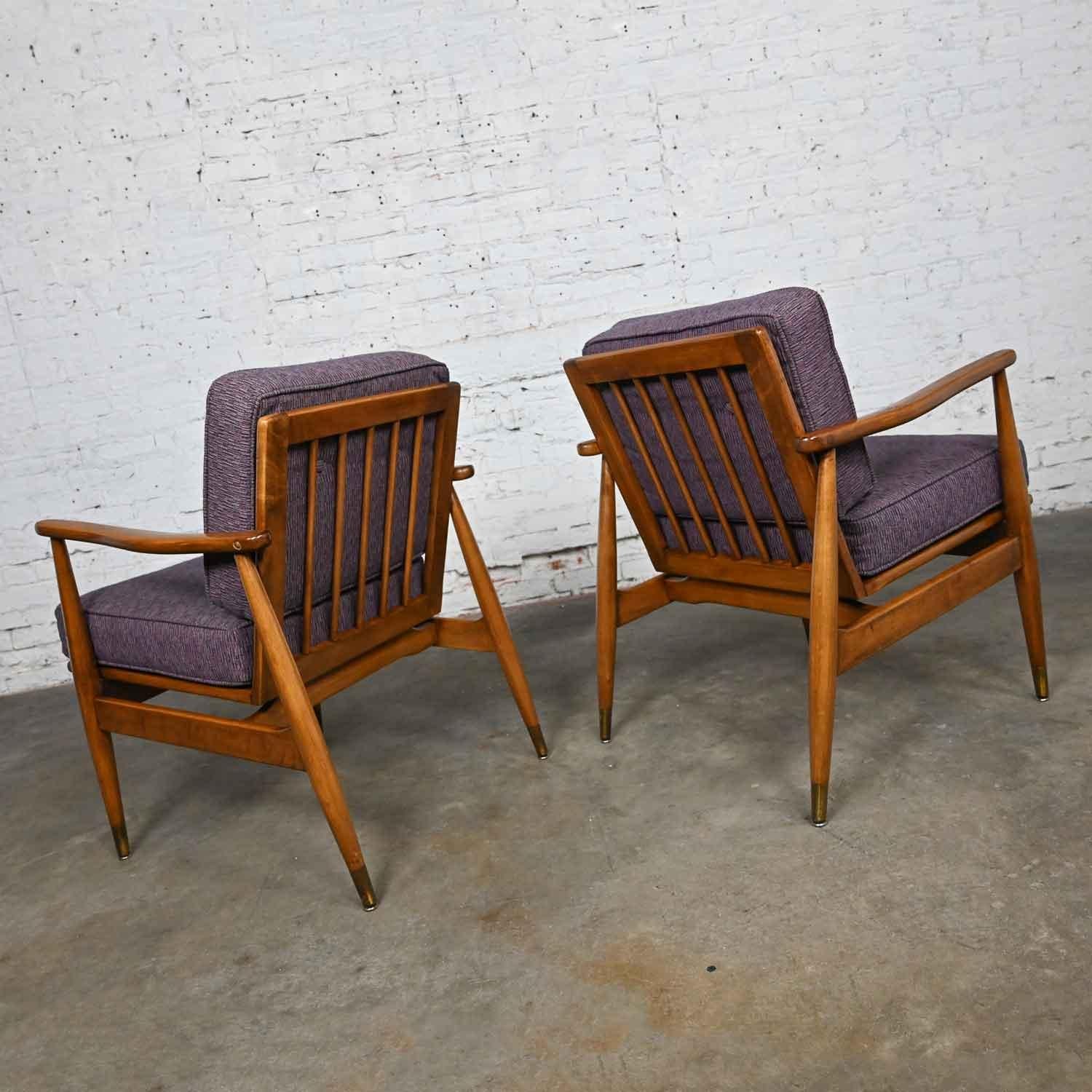 Mid-Century Modern MCM Arm Lounge Chairs Tapered Legs & Brass Sabots Style Folke Ohlsson for DUX For Sale