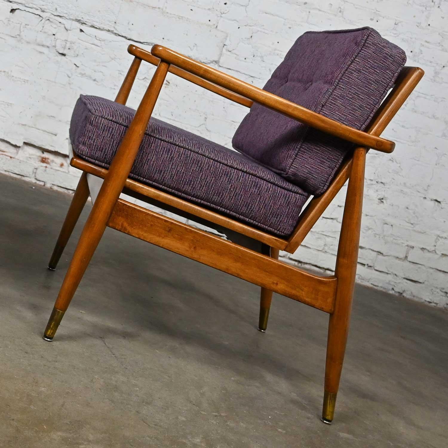 20th Century MCM Arm Lounge Chairs Tapered Legs & Brass Sabots Style Folke Ohlsson for DUX For Sale