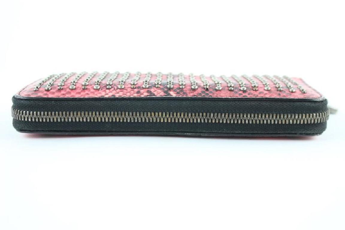 MCM Armour Visetos Monogram Studded Python Print Zip Around Wallet 231939 Pink  For Sale 8