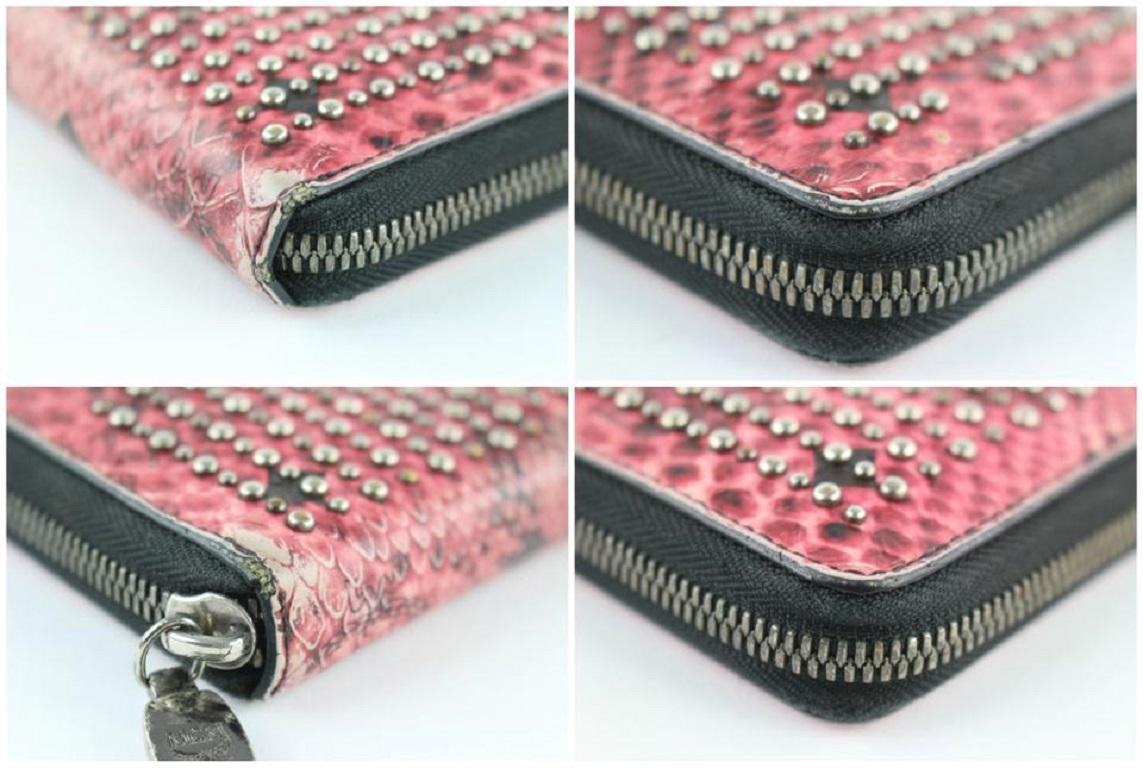 MCM Armour Visetos Monogram Studded Python Print Zip Around Wallet 231939 Pink  For Sale 4