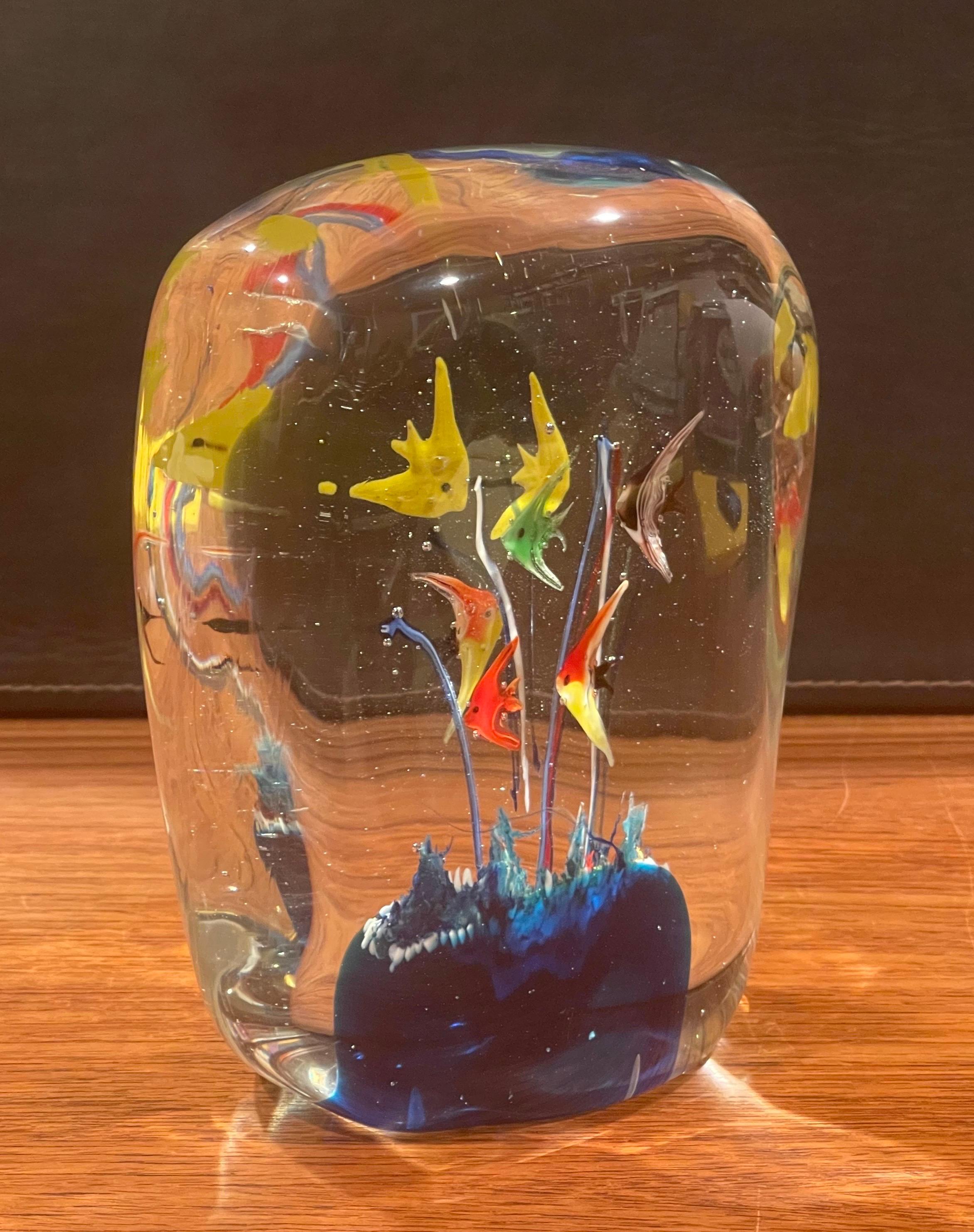 Mid-Century Modern MCM Art Glass Fish Aquarium Sculpture by Murano Glass For Sale
