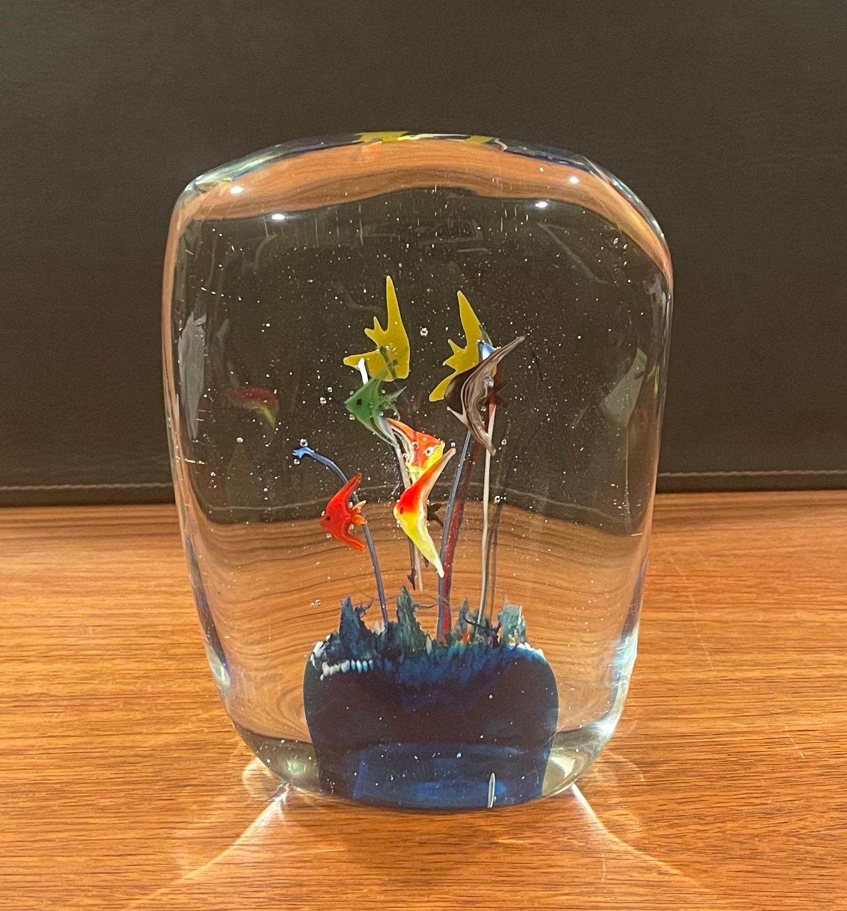 Mid-Century Modern MCM Art Glass Fish Aquarium Sculpture by Murano Glass For Sale