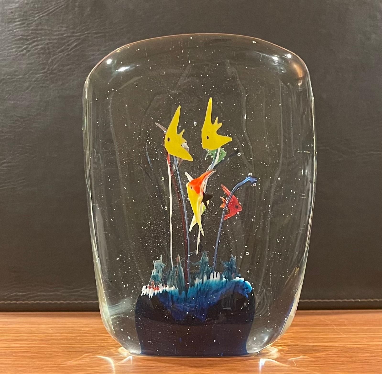 Blown Glass MCM Art Glass Fish Aquarium Sculpture by Murano Glass For Sale