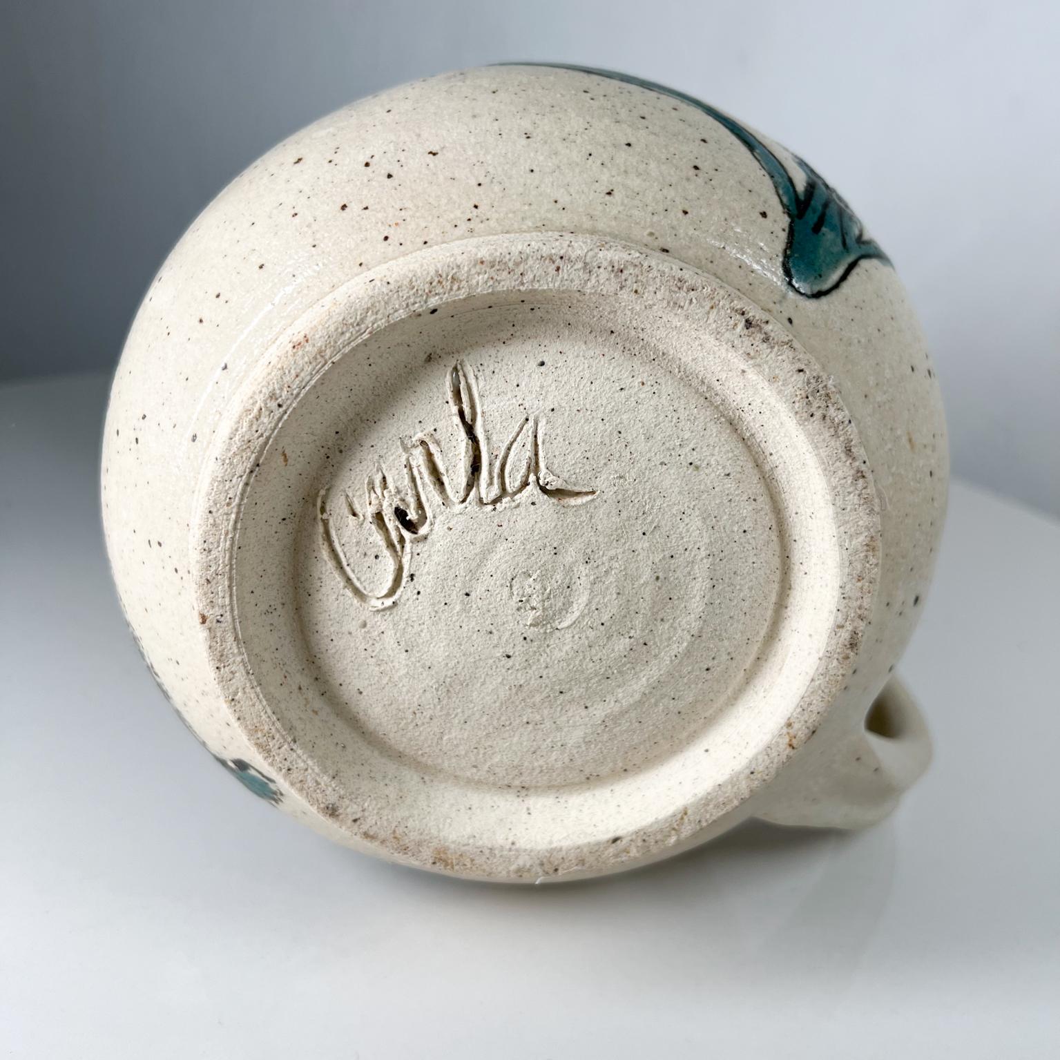 Midcentury Modern Art Pottery Modernist Flower Pitcher Signed For Sale 8