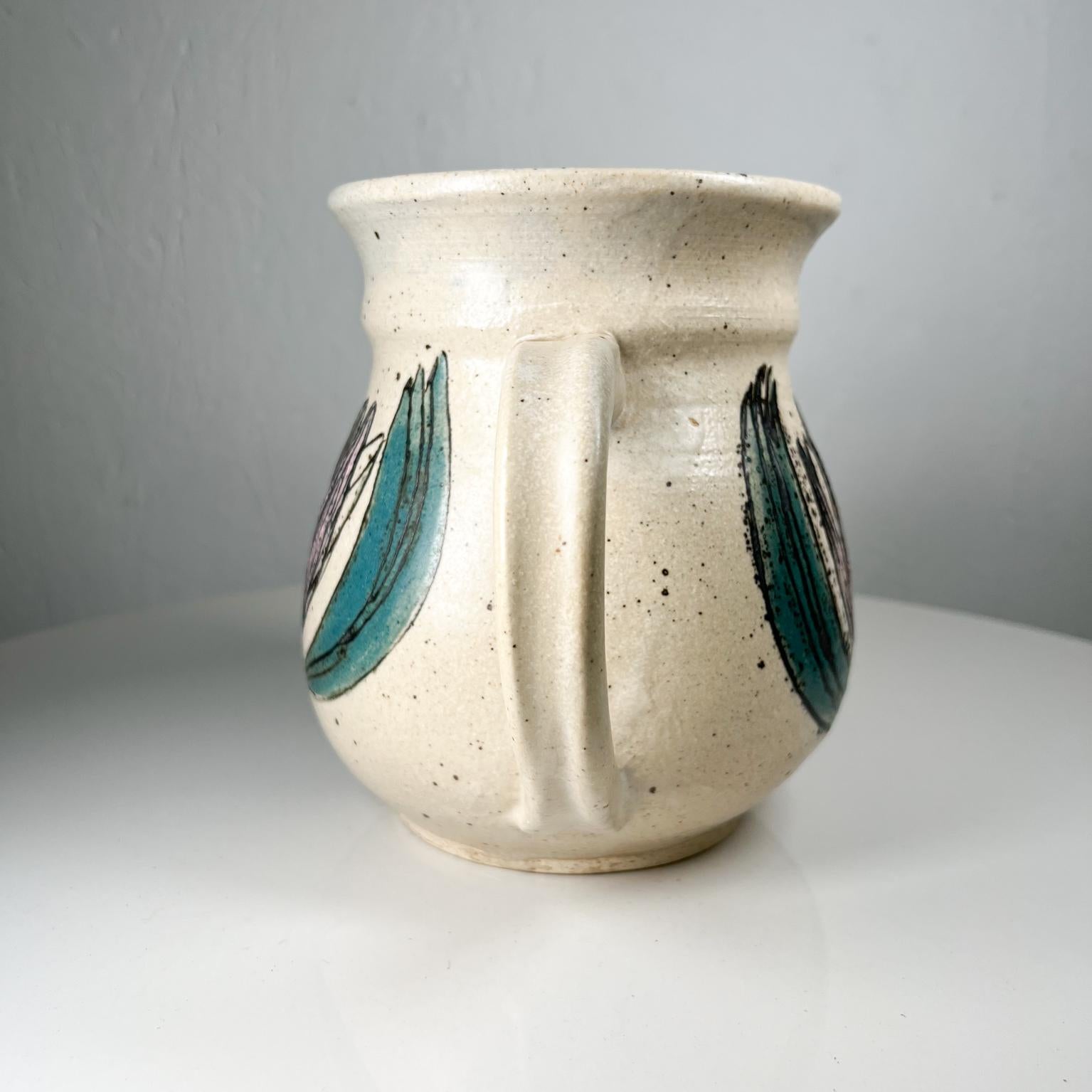 Midcentury Modern Art Pottery Modernist Flower Pitcher Signed In Good Condition For Sale In Chula Vista, CA