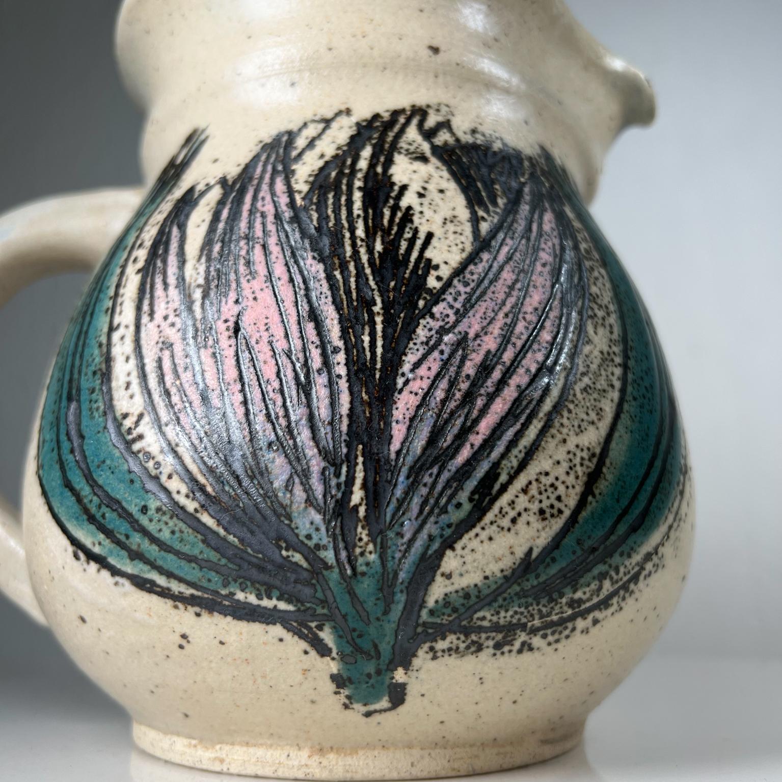 Midcentury Modern Art Pottery Modernist Flower Pitcher Signed For Sale 4