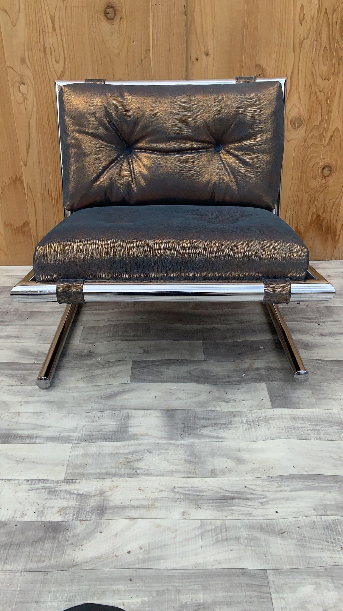 MCM Arthur Umanoff for Directional Chrome Sled Lounge Chair Newly Upholstered en vente 4