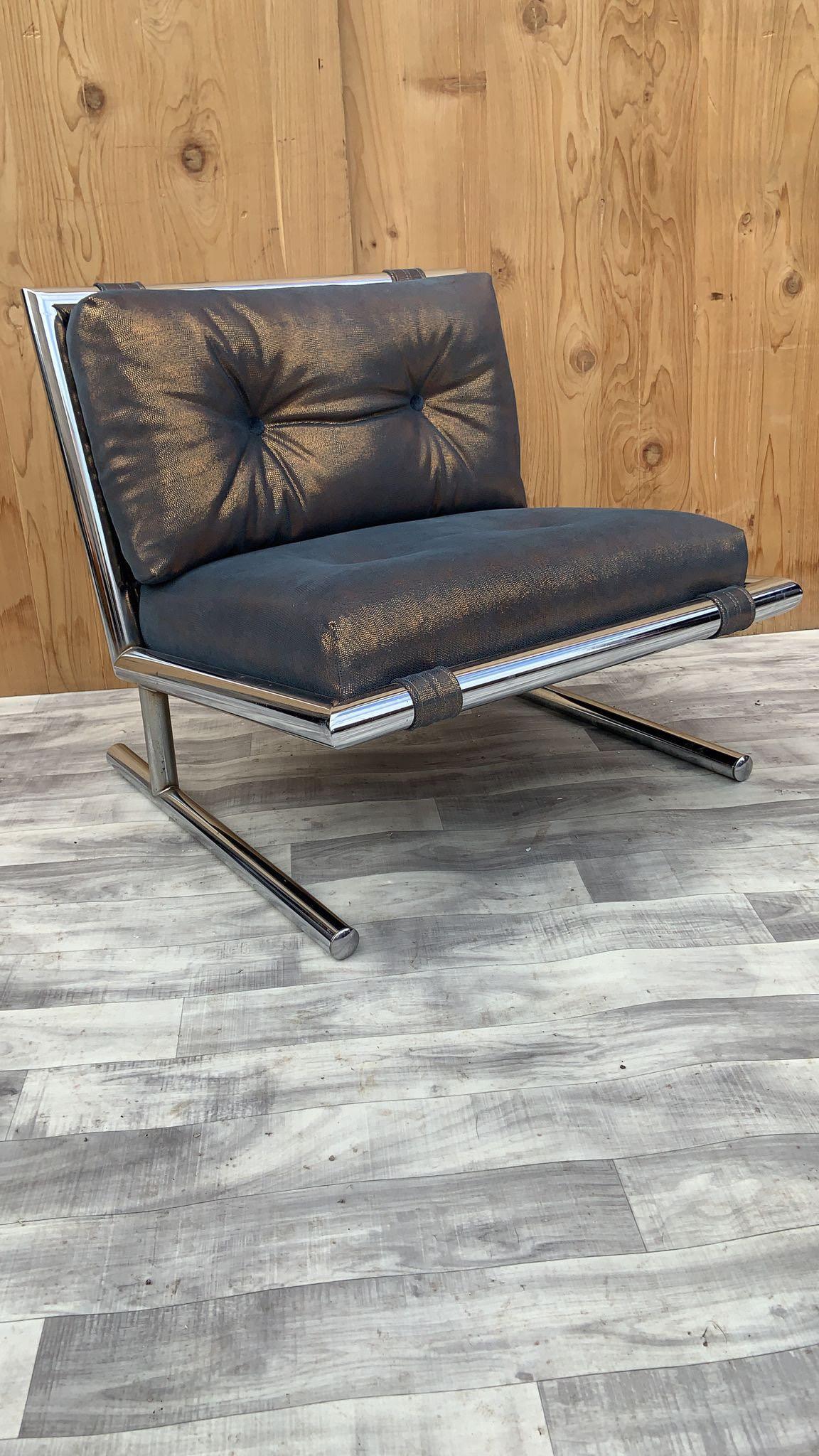 MCM Arthur Umanoff for Directional Chrome Sled Lounge Chair Newly Upholstered en vente 5