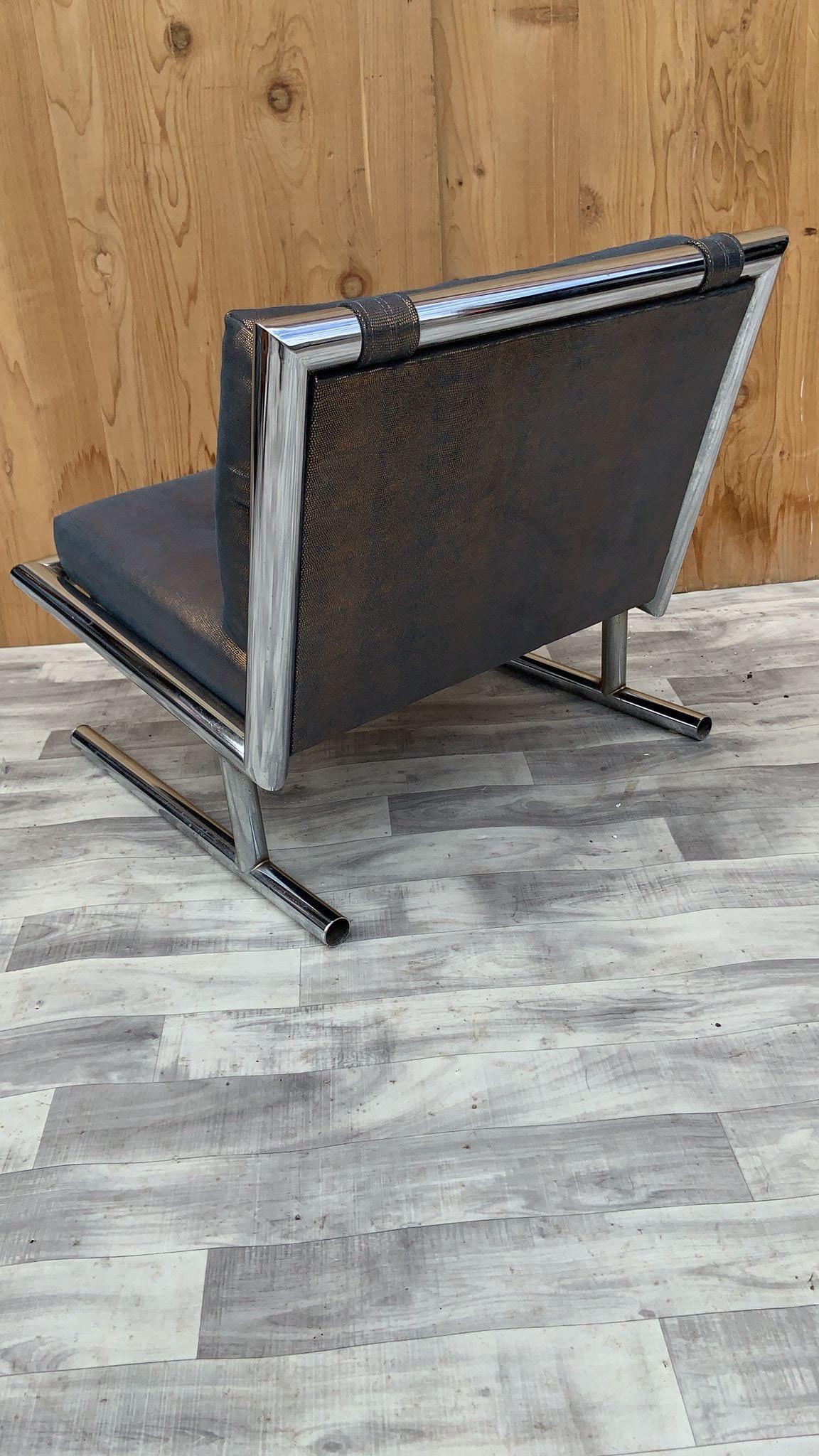 MCM Arthur Umanoff for Directional Chrome Sled Lounge Chair Newly Upholstered en vente 1