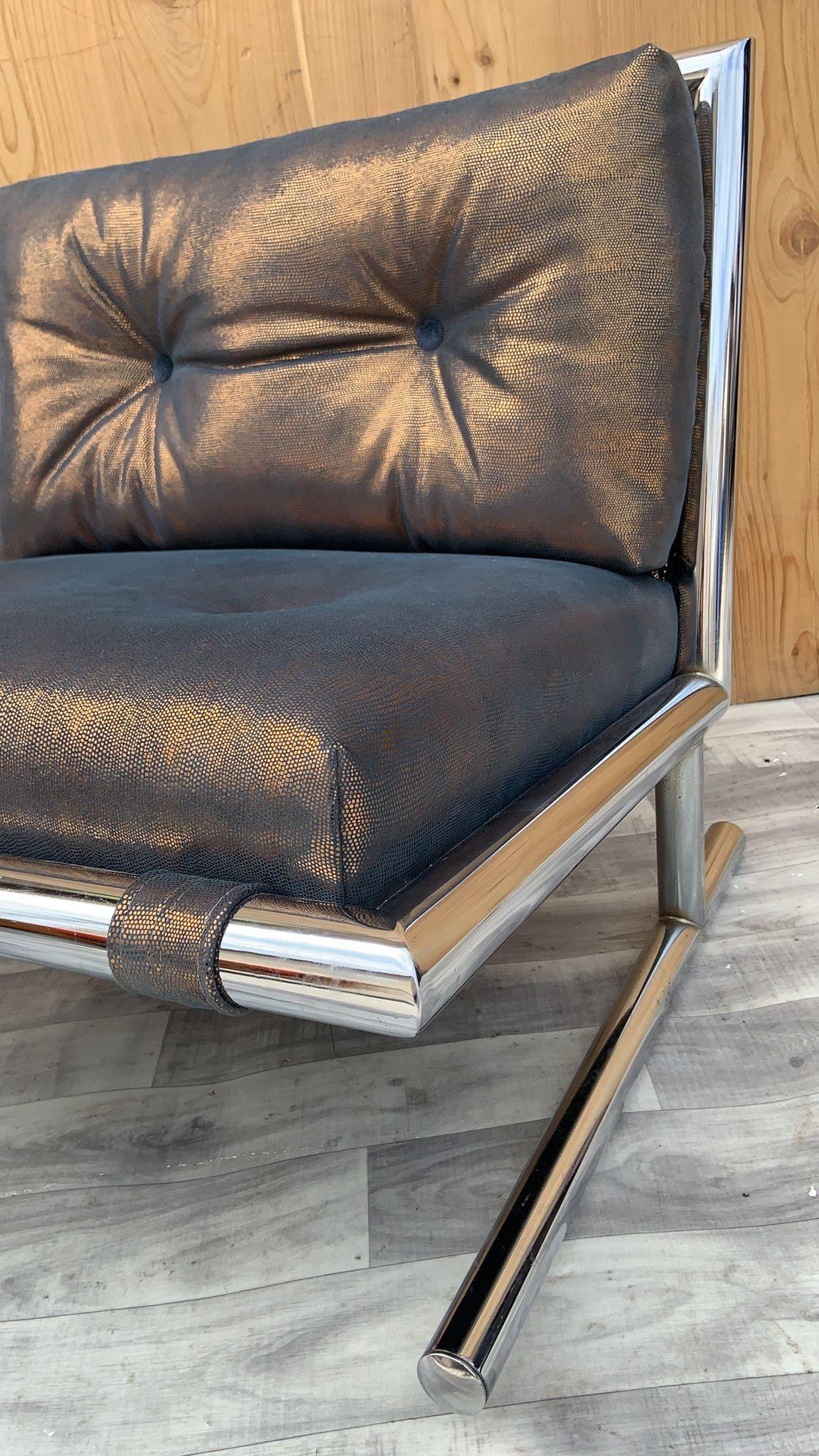 MCM Arthur Umanoff for Directional Chrome Sled Lounge Chair Newly Upholstered en vente 2