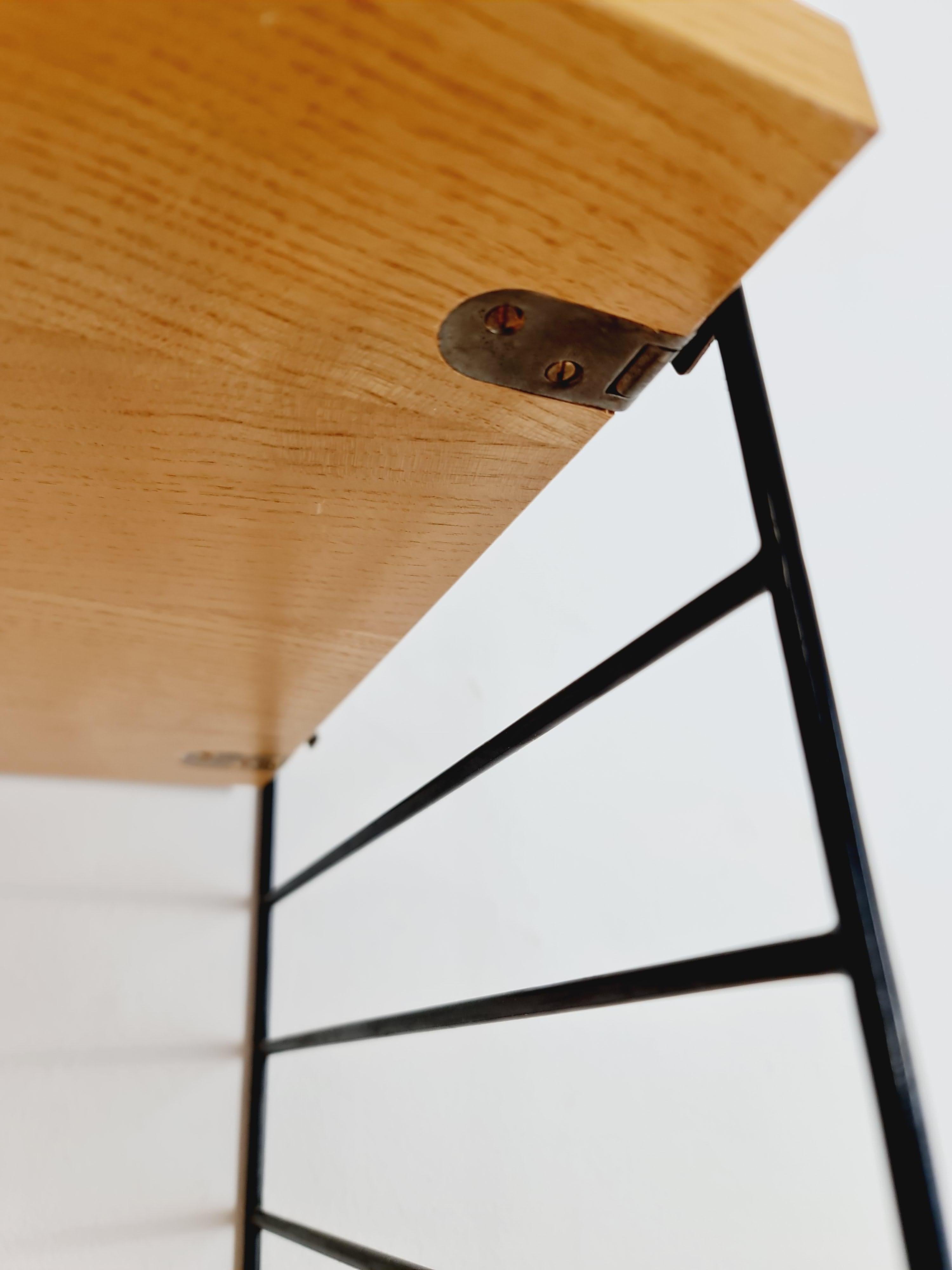 Swedish MCM Ash shelving system - consists of Black lacquered metal ladders, from string For Sale