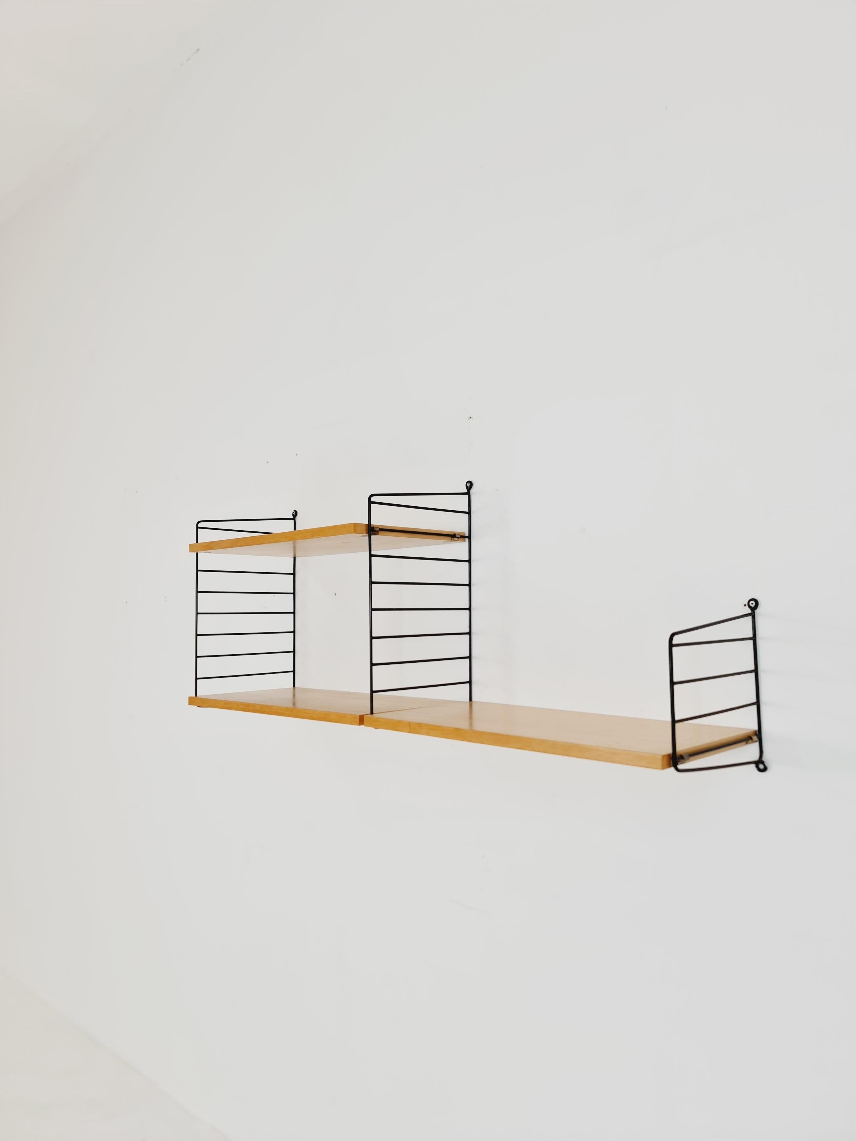 Metal MCM Ash shelving system - consists of Black lacquered metal ladders, from string For Sale