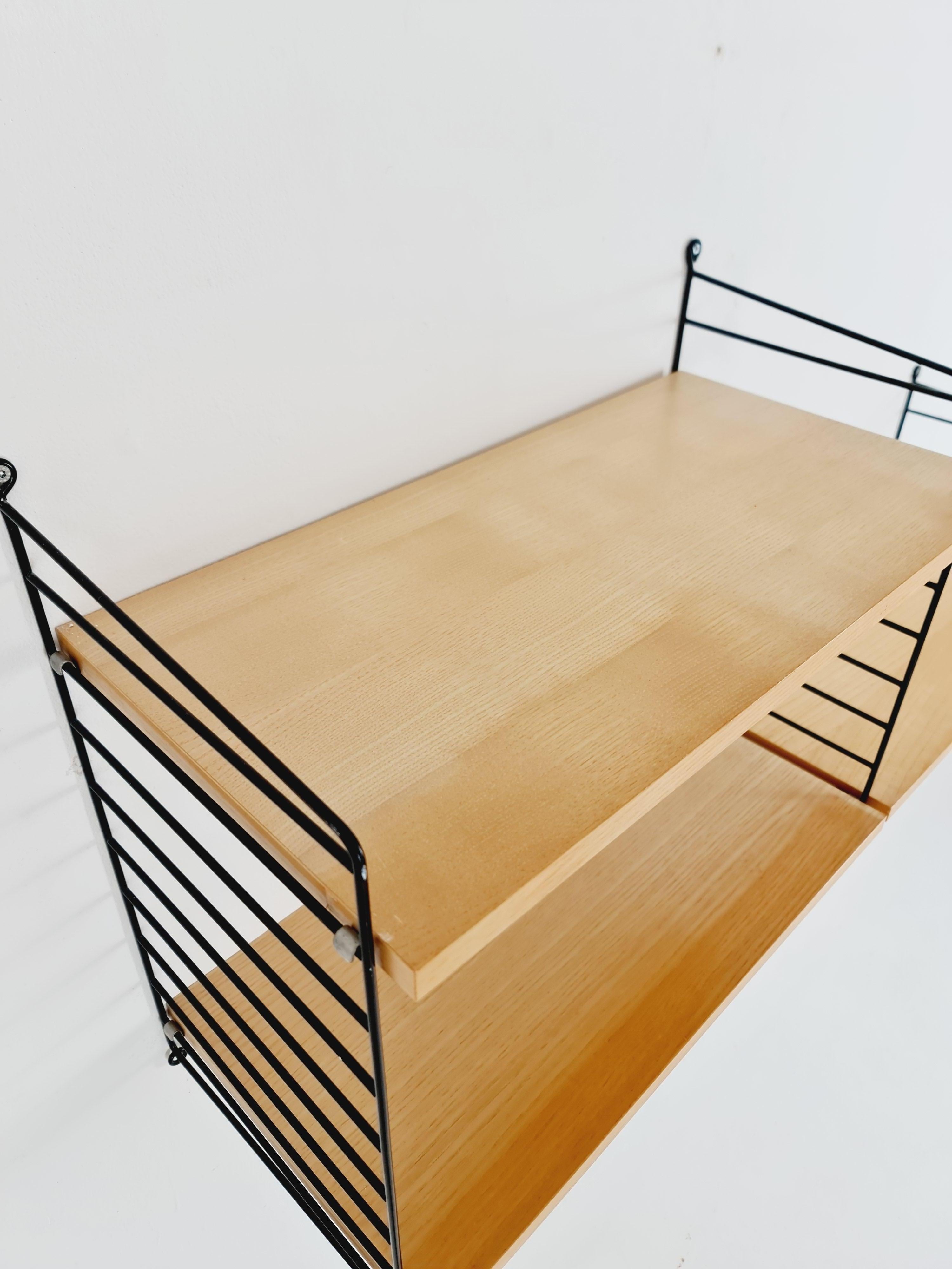 MCM Ash shelving system - consists of Black lacquered metal ladders, from string For Sale 1