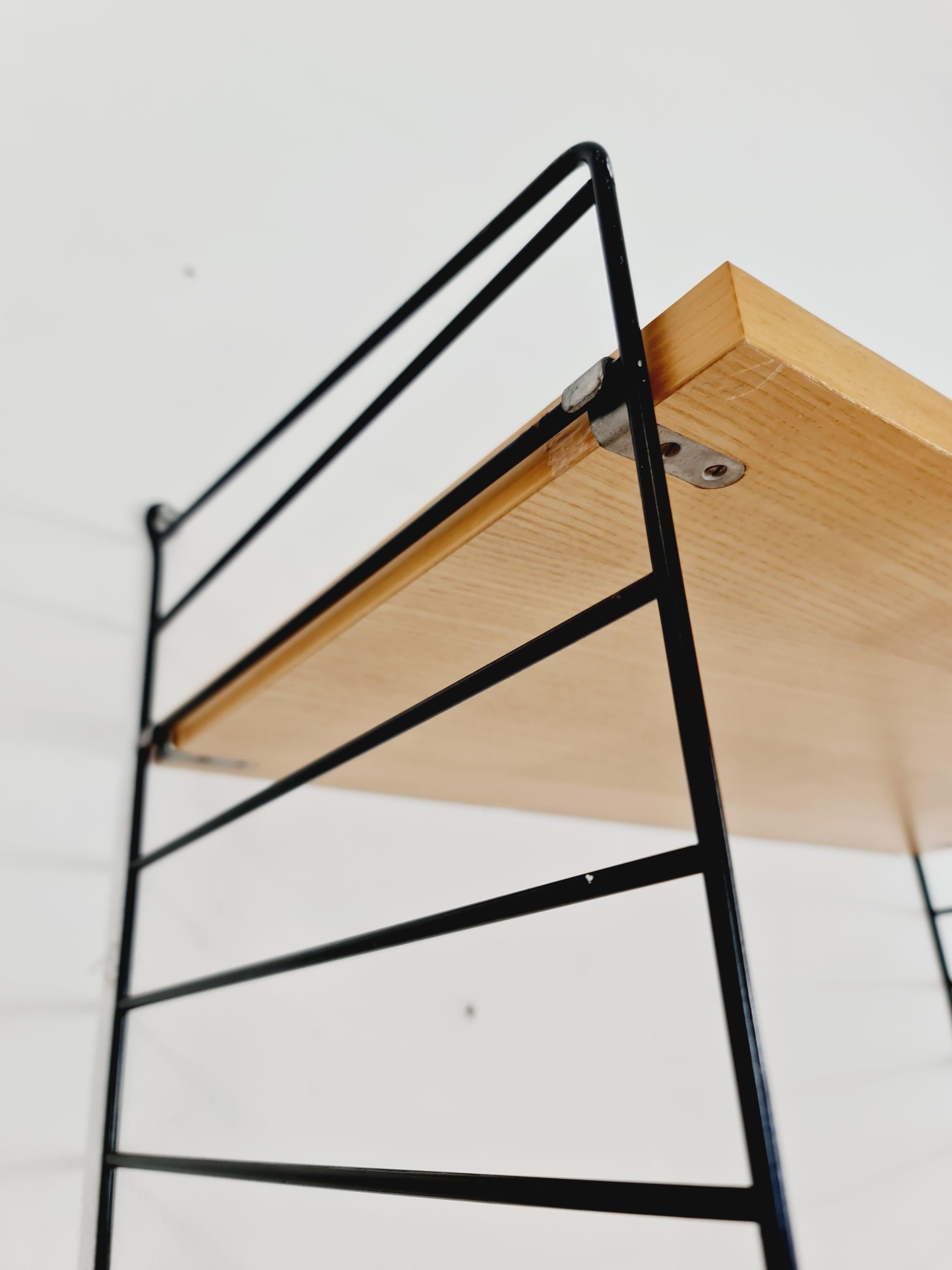 MCM Ash shelving system - consists of Black lacquered metal ladders, from string For Sale 2