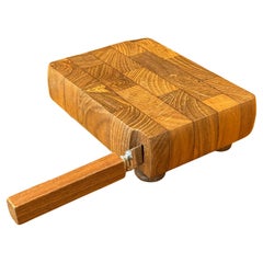 MCM Atapco Siamese Teak Butcher Block Cheese Board with Knife, Hong Kong, 1960s