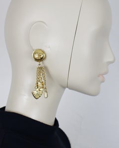 MCM (Attributed To) Vintage Gold Tone Charm Dangle Earrings