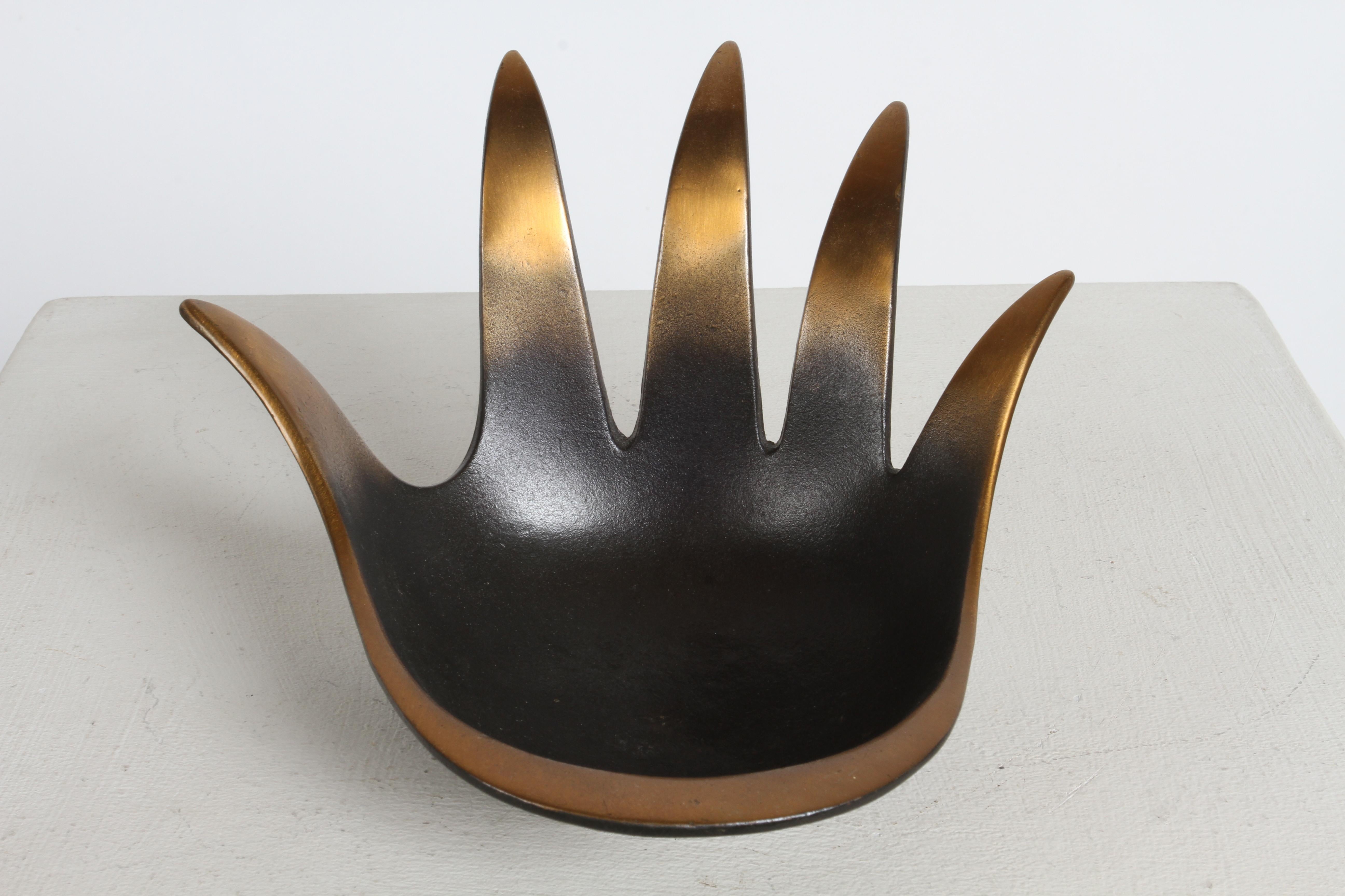 Mid-Century Modern MCM Austria Walter Bosse for Herta Baller Large Black & Bronze Hand-Shaped Bowl  For Sale