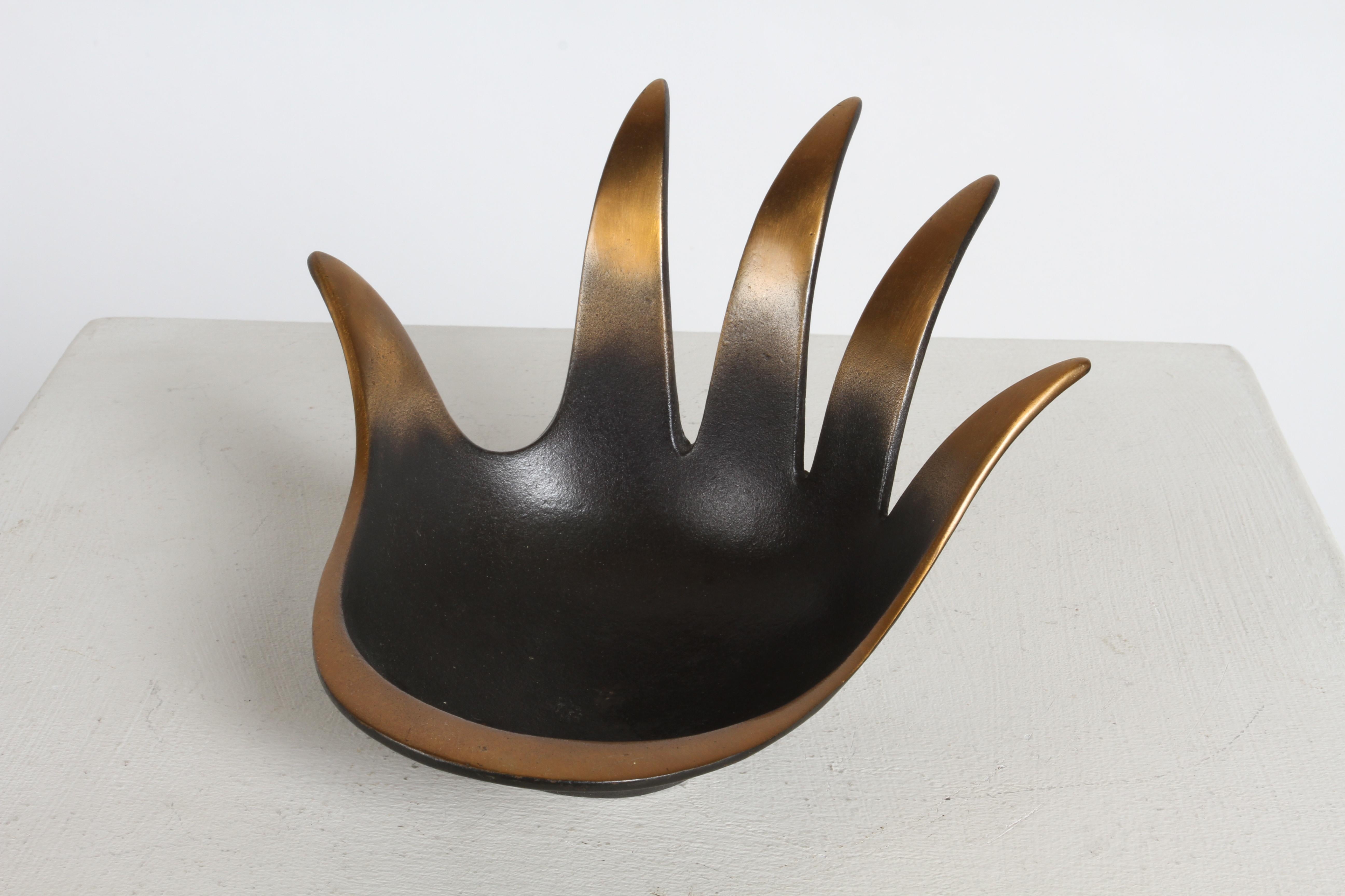 Austrian MCM Austria Walter Bosse for Herta Baller Large Black & Bronze Hand-Shaped Bowl  For Sale
