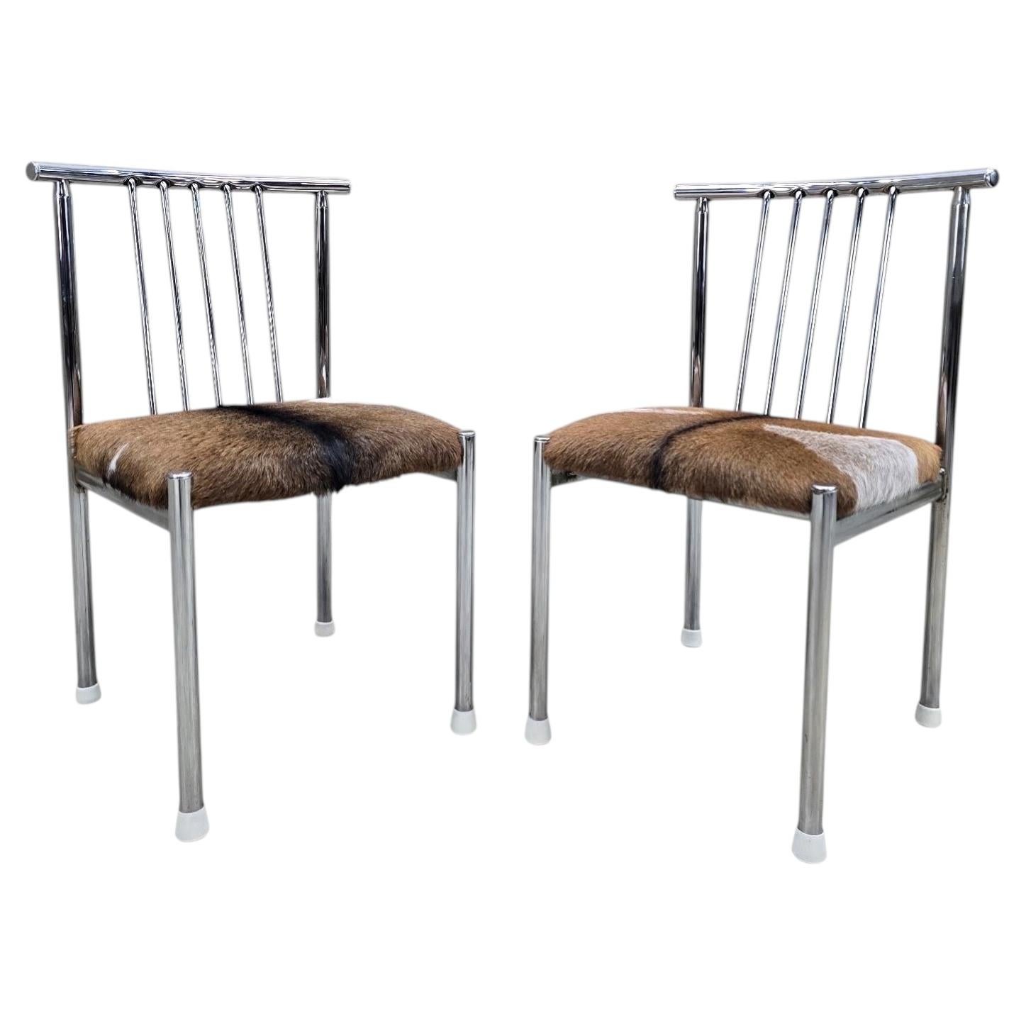 MCM B. Brody Chrome Spindle Back Side Chairs Newly Reupholstered – Pair