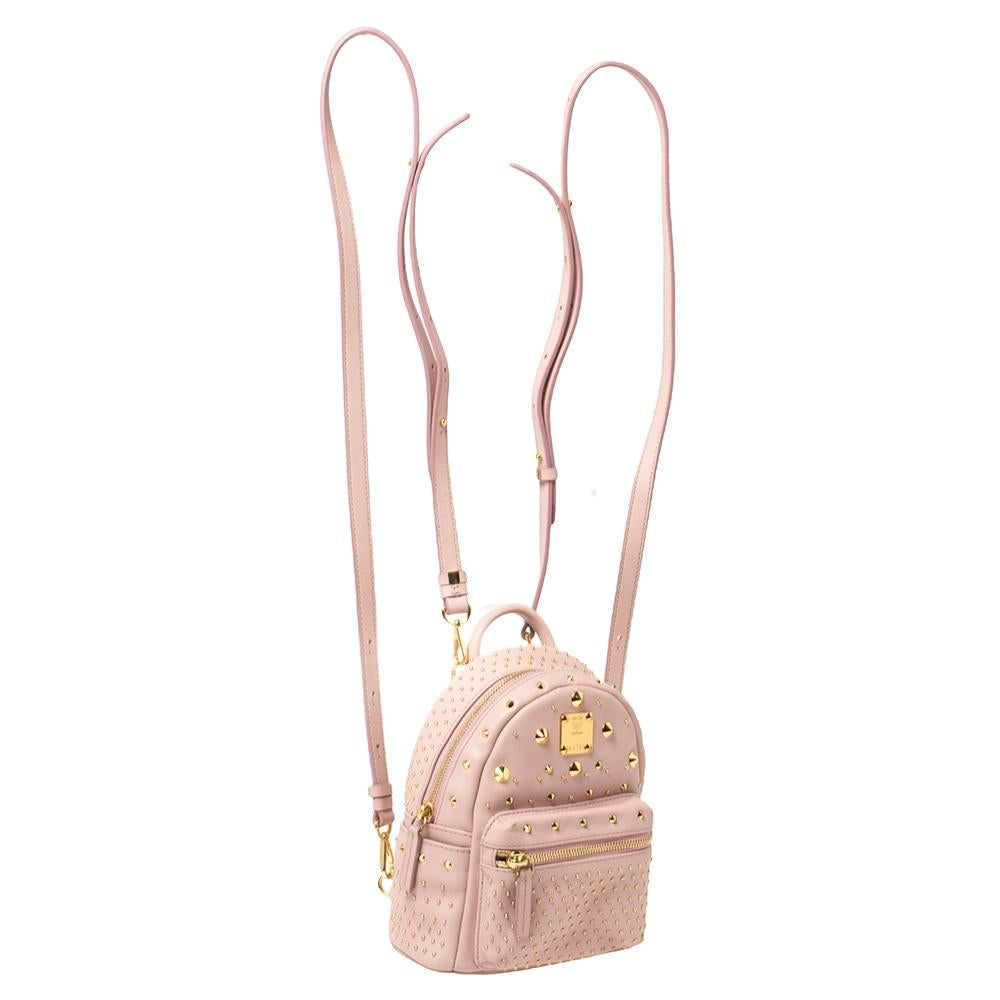 MCM Baby Pink Leder X Mini Nieten Stark-Bebe Boo Rucksack (Beige)