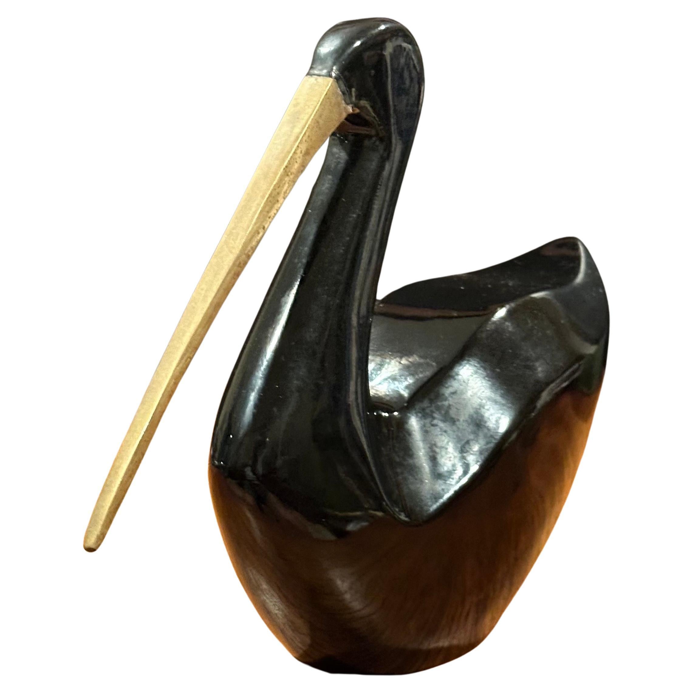Mid-Century Modern MCM Bakelite Black Bird with Brass Beak by Rosenthal Netter For Sale