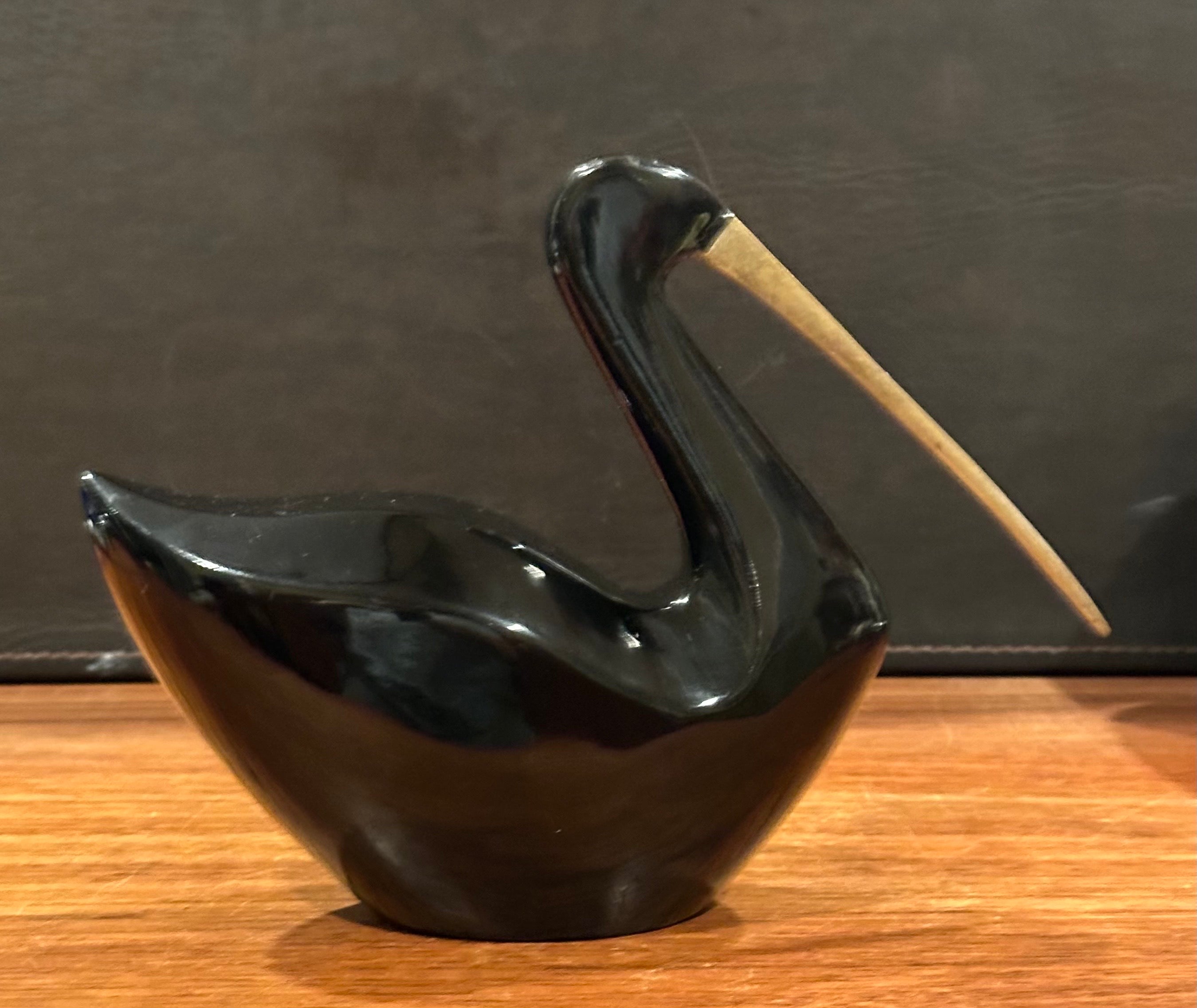 Korean MCM Bakelite Black Bird with Brass Beak by Rosenthal Netter For Sale