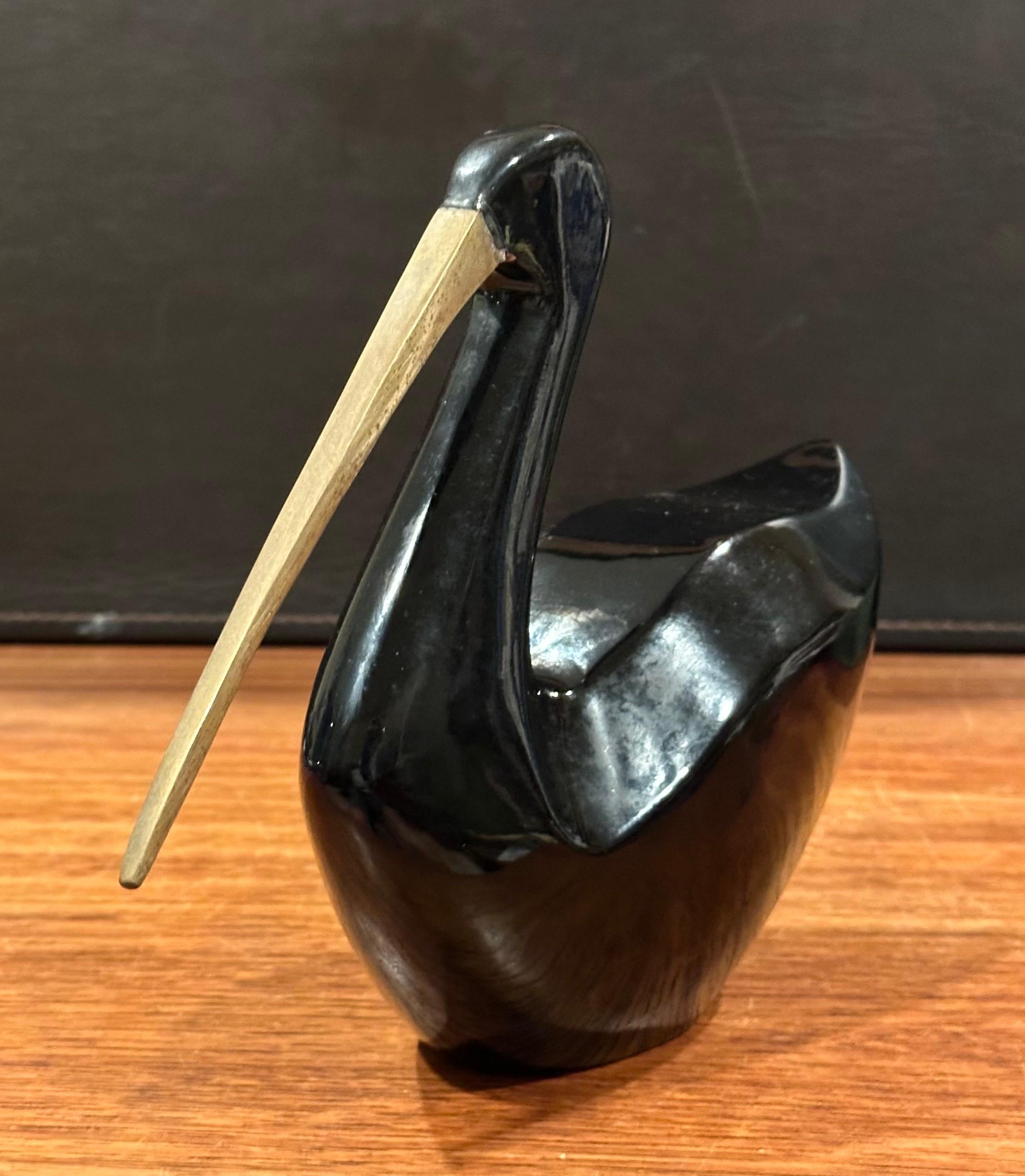 20th Century MCM Bakelite Black Bird with Brass Beak by Rosenthal Netter For Sale