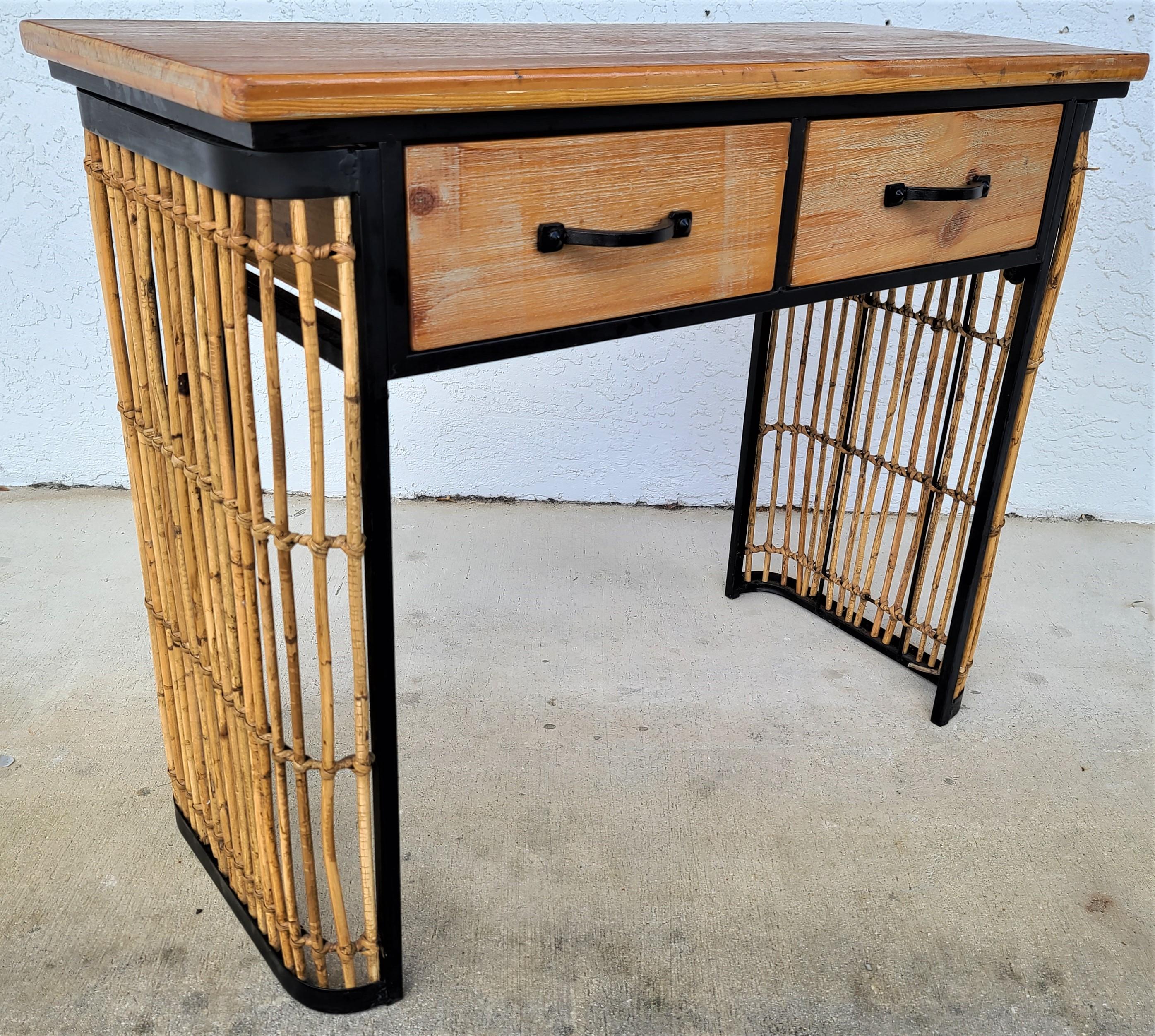 Offering One Of Our Recent Palm Beach Estate Fine Furniture Acquisitions Of A
MCM bamboo rattan wood and metal 2 drawer console sofa table

Approximate Measurements in Inches
30