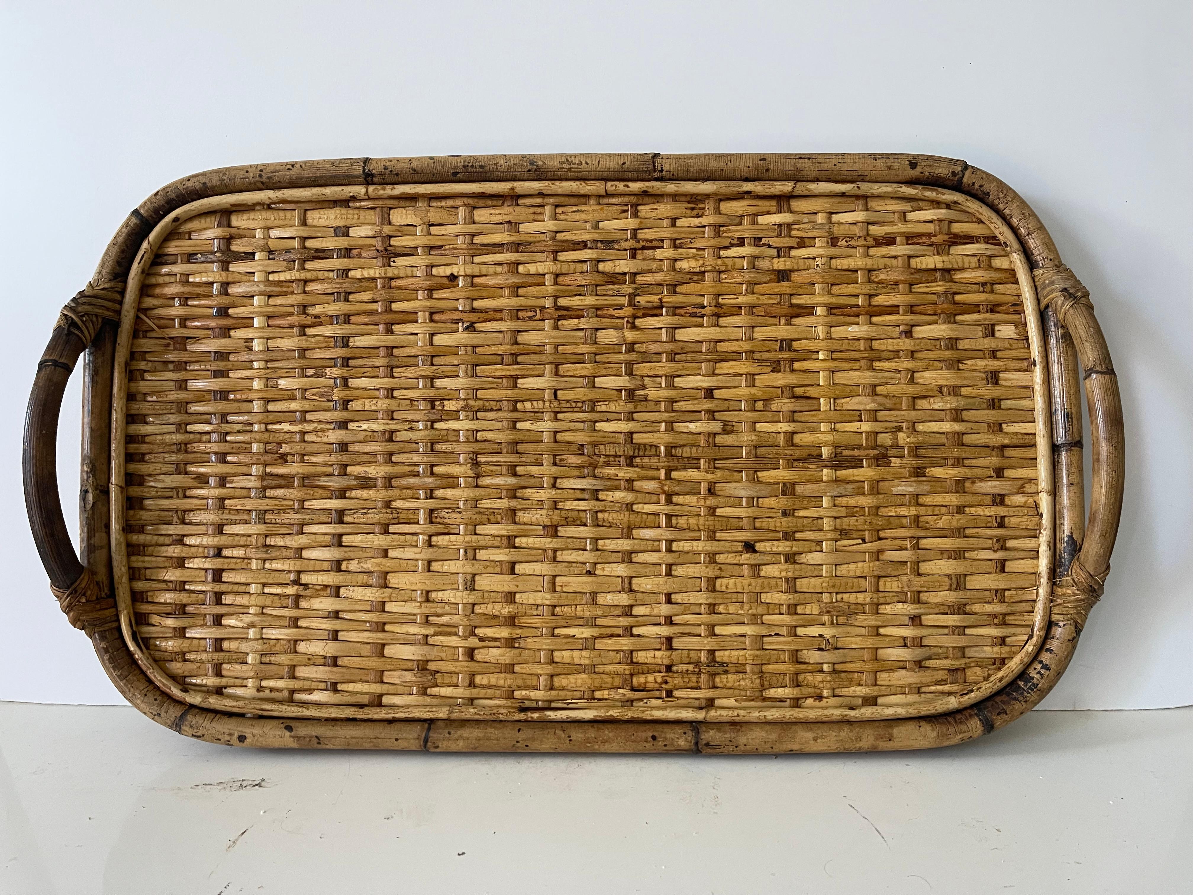 MCM Bambus-Tablett mit Griffen (Moderne der Mitte des Jahrhunderts) im Angebot