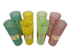 MCM Bartlett-Collins Frosted Tom Collins Glasses w/ Gold Grid 2 Each of 4 Colors