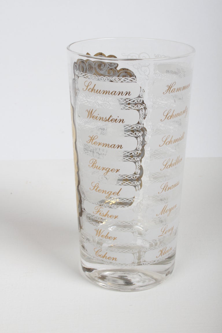 MCM Barware Early American Families Names Set of 8 Hi-Ball Cocktail Glasses 22k For Sale 5