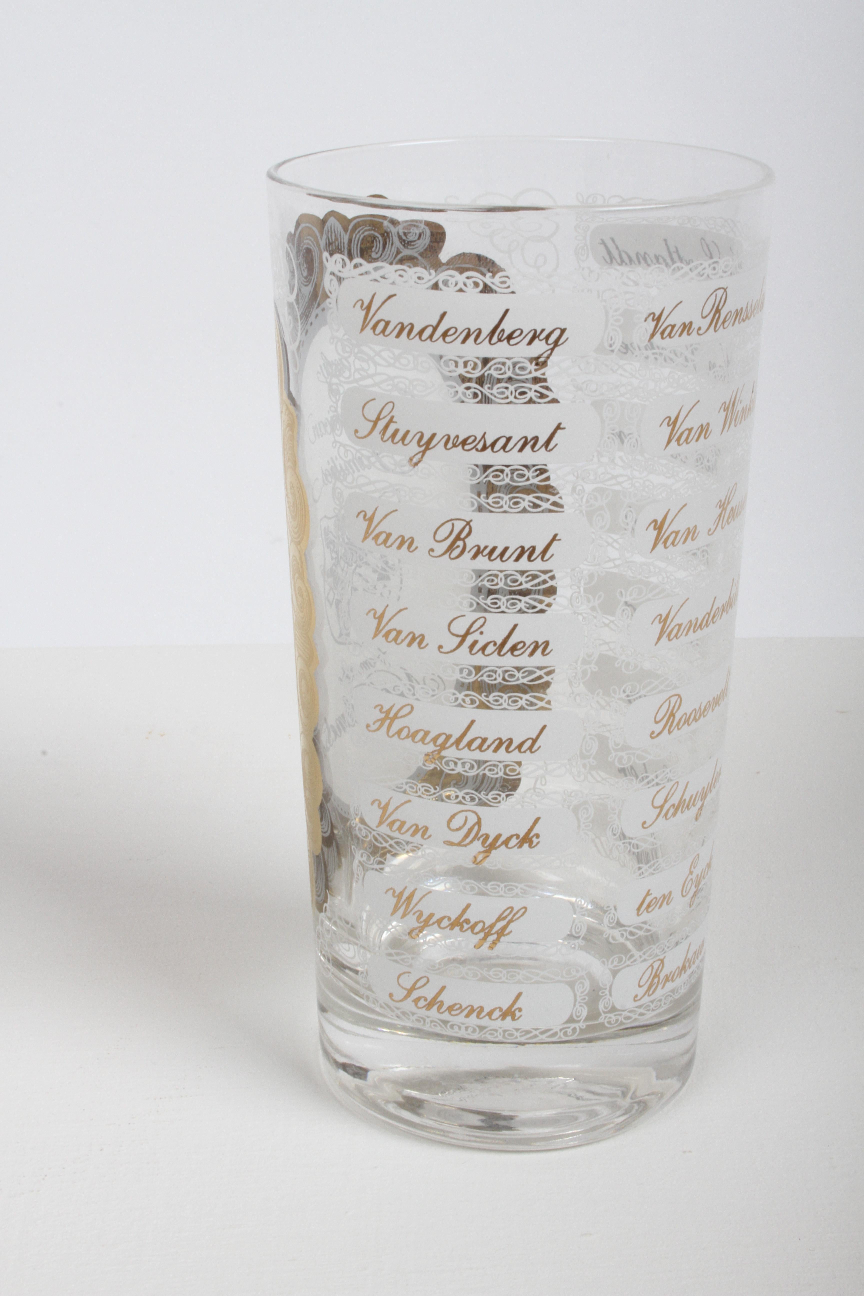 MCM Barware Early American Families Names Set of 8 Hi-Ball Cocktail Glasses 22k For Sale 7