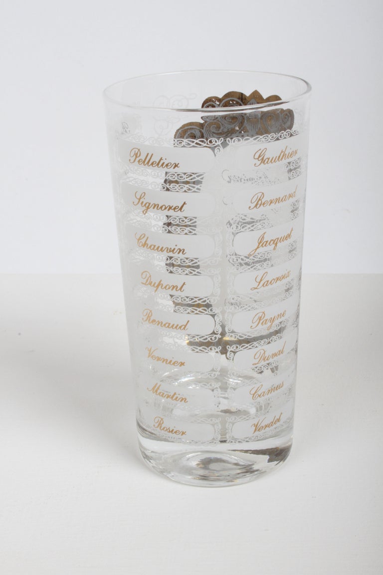 MCM Barware Early American Families Names Set of 8 Hi-Ball Cocktail Glasses 22k For Sale 10
