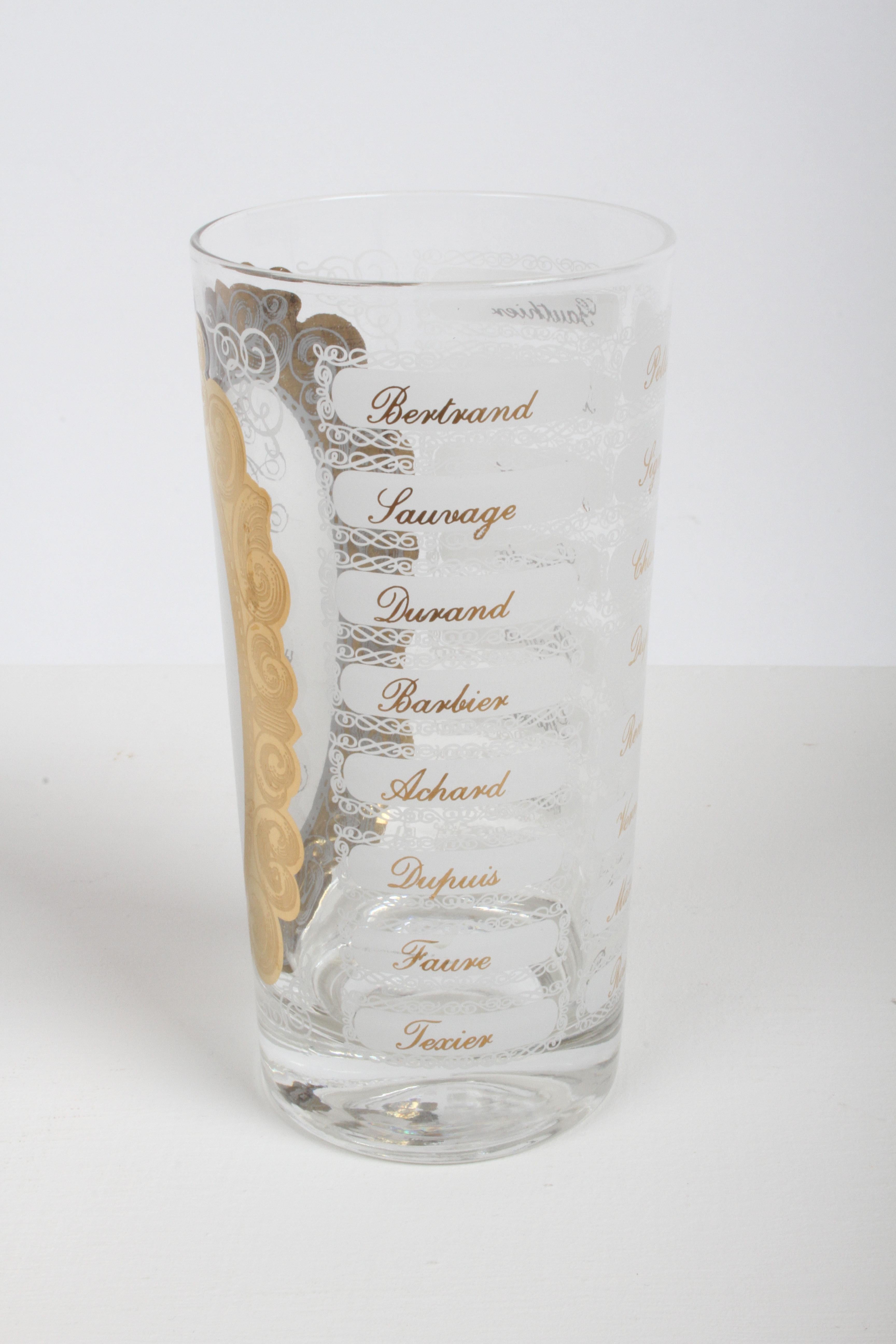 MCM Barware Early American Families Names Set of 8 Hi-Ball Cocktail Glasses 22k For Sale 10