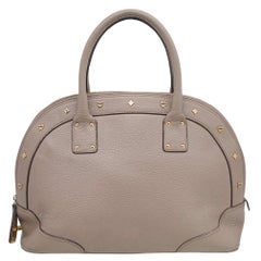 MCM Beige Leather Studded Alma Top Handle Dome Bag