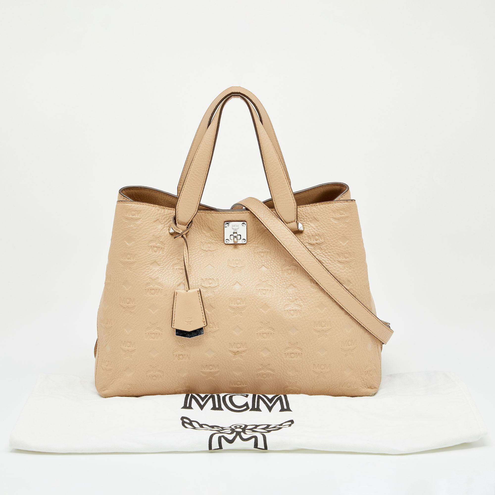 MCM Beige Monogram Leather Tote 5