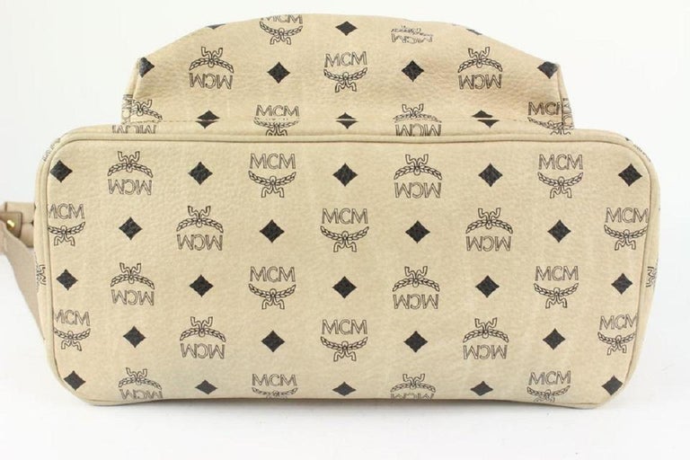 MCM Beige Monogram Visetos Logo Medium Studded Stark Backpack