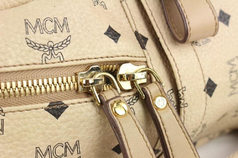 MCM Beige Monogram Visetos Logo Medium Studded Stark  display picture 1
