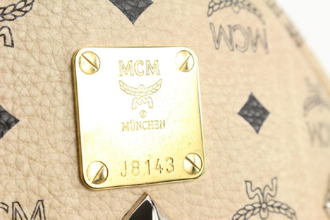 MCM Beige Monogram Visetos Logo Medium Studded Stark Backpack 921mcm73  For Sale 2