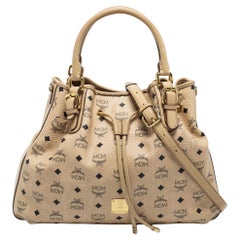 MCM Beige Visetos Coated Canvas and Leather Drawstring Tote