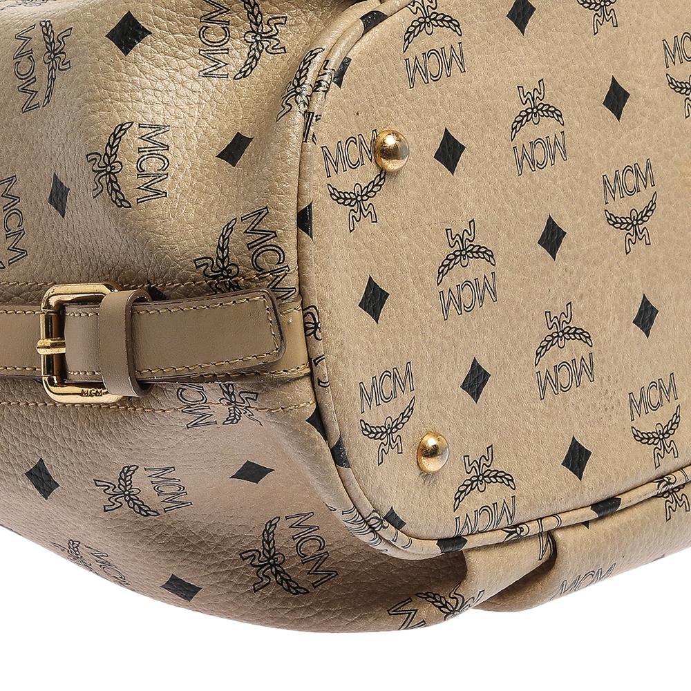 MCM Beige Visetos beschichtetes Segeltuch und Leder Essential Hobo 9