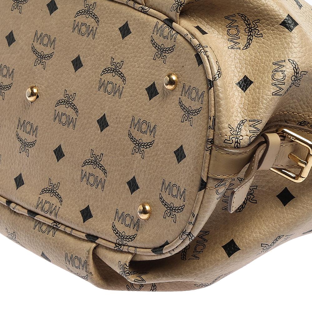 MCM Beige Visetos beschichtetes Segeltuch und Leder Essential Hobo 10